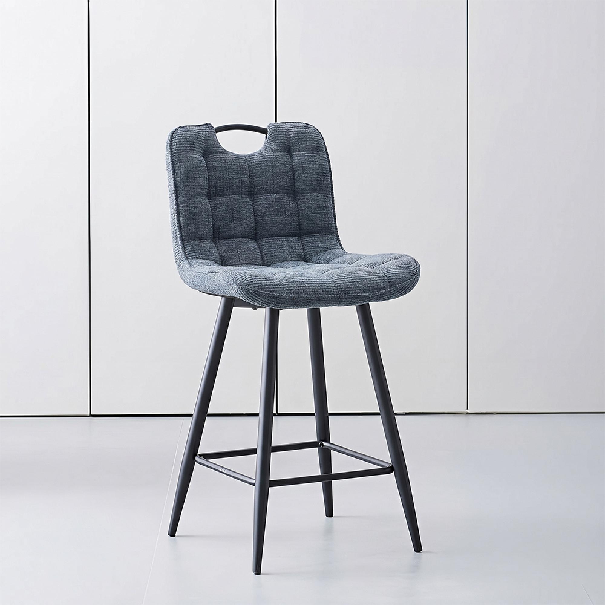 Symphony Counter Stool - Set of 2 - Navy Blue and Black - Fabric and Metal