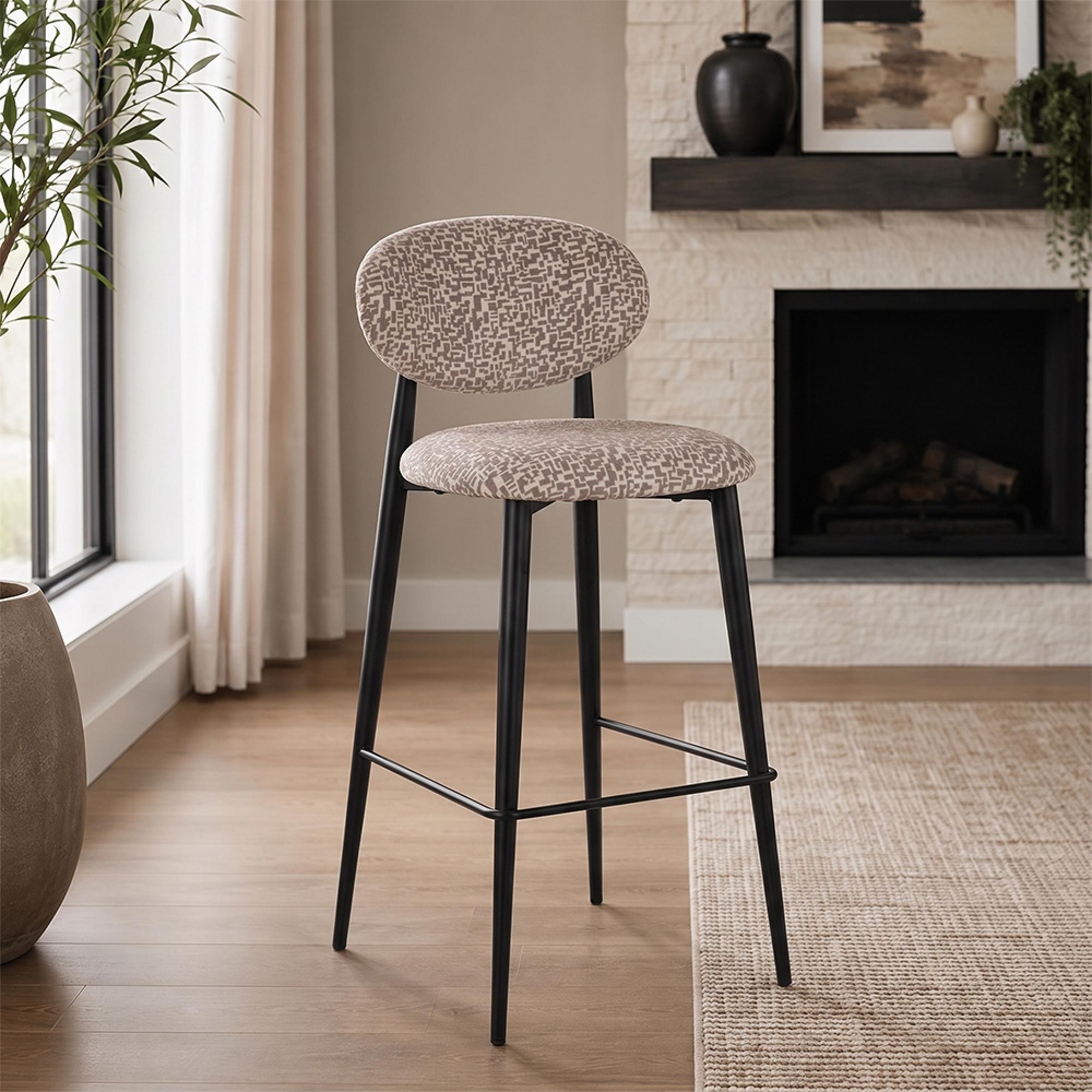Dantes Barstool - Natural Geo and Black - Fabric and Metal