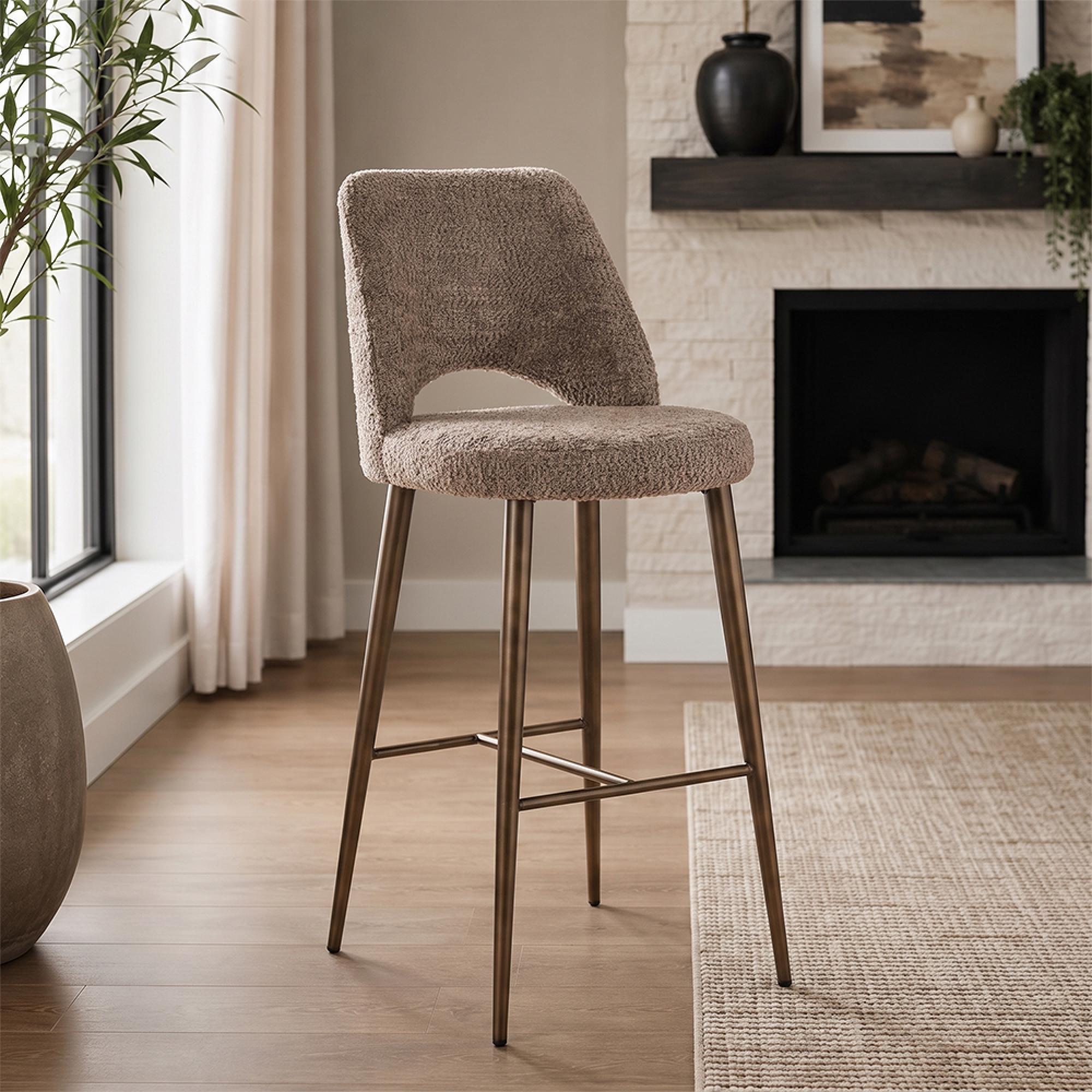 Delphine Barstool - Lovely Nature and Gold - Fabric and Metal