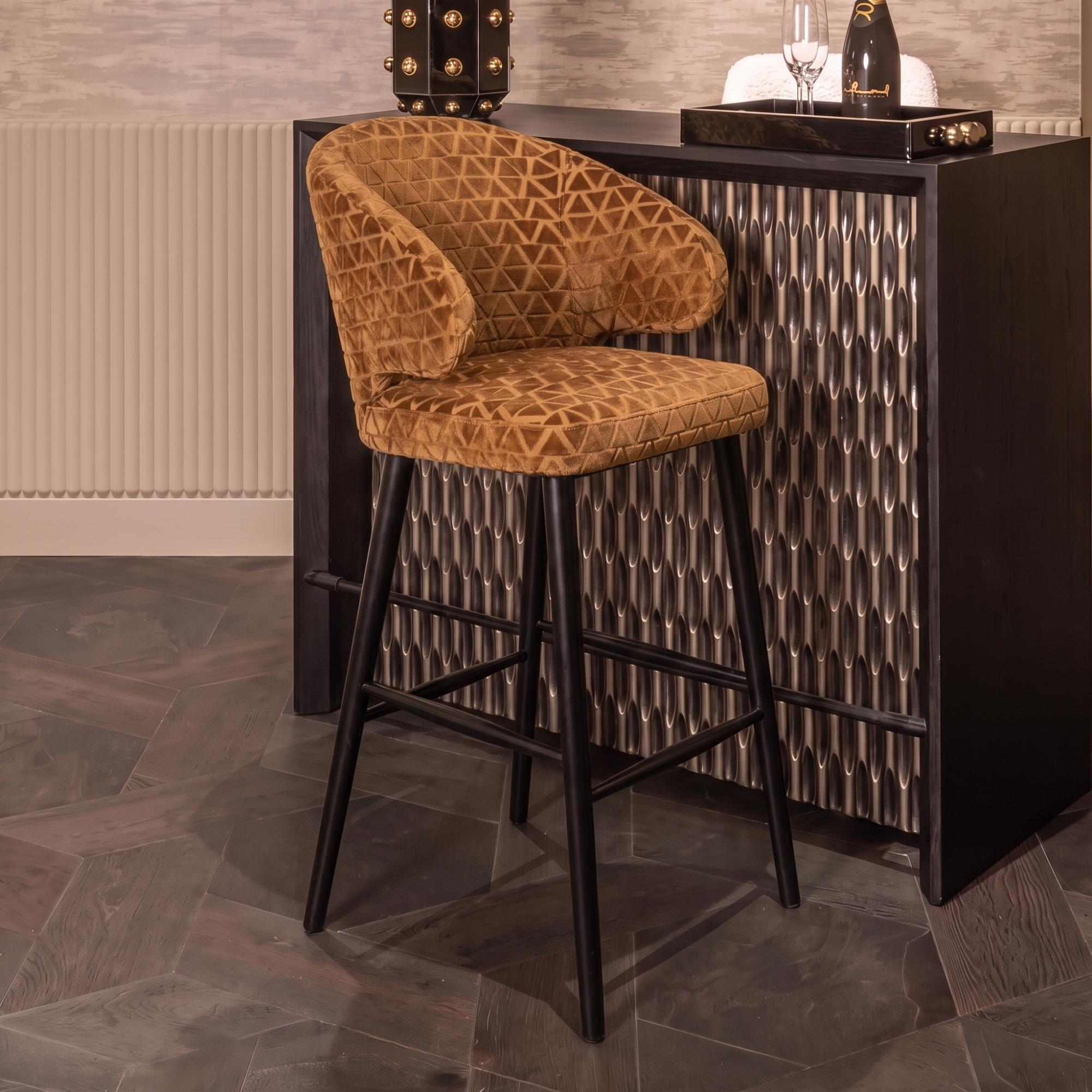 Indigo Gold Fabric Barstool with Back