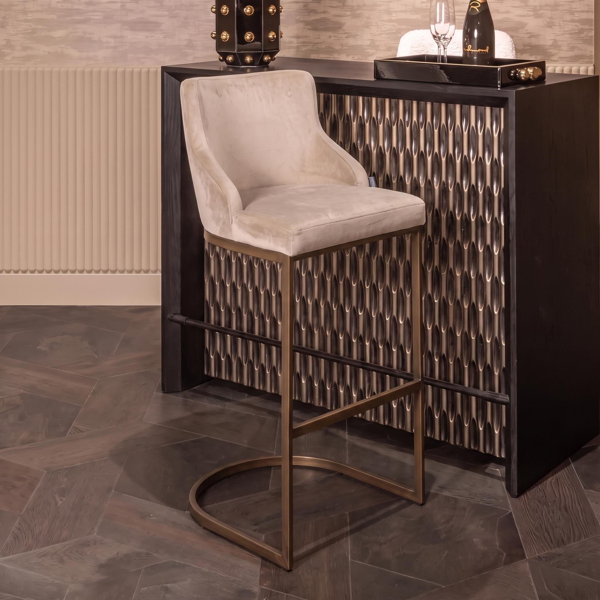 Bolton Khaki Fabric and Brushed Gold Barstool with Back (Set of 2)