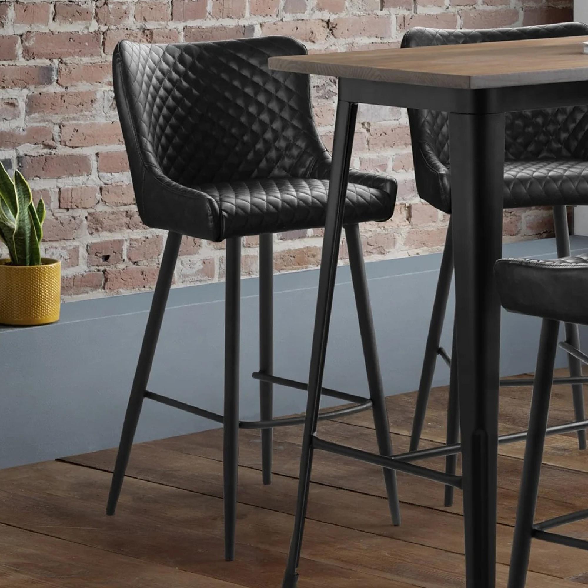 Luxe Barstool - Set of 2 - Curved Back - Grey Velvet and Black - Fabric and Metal