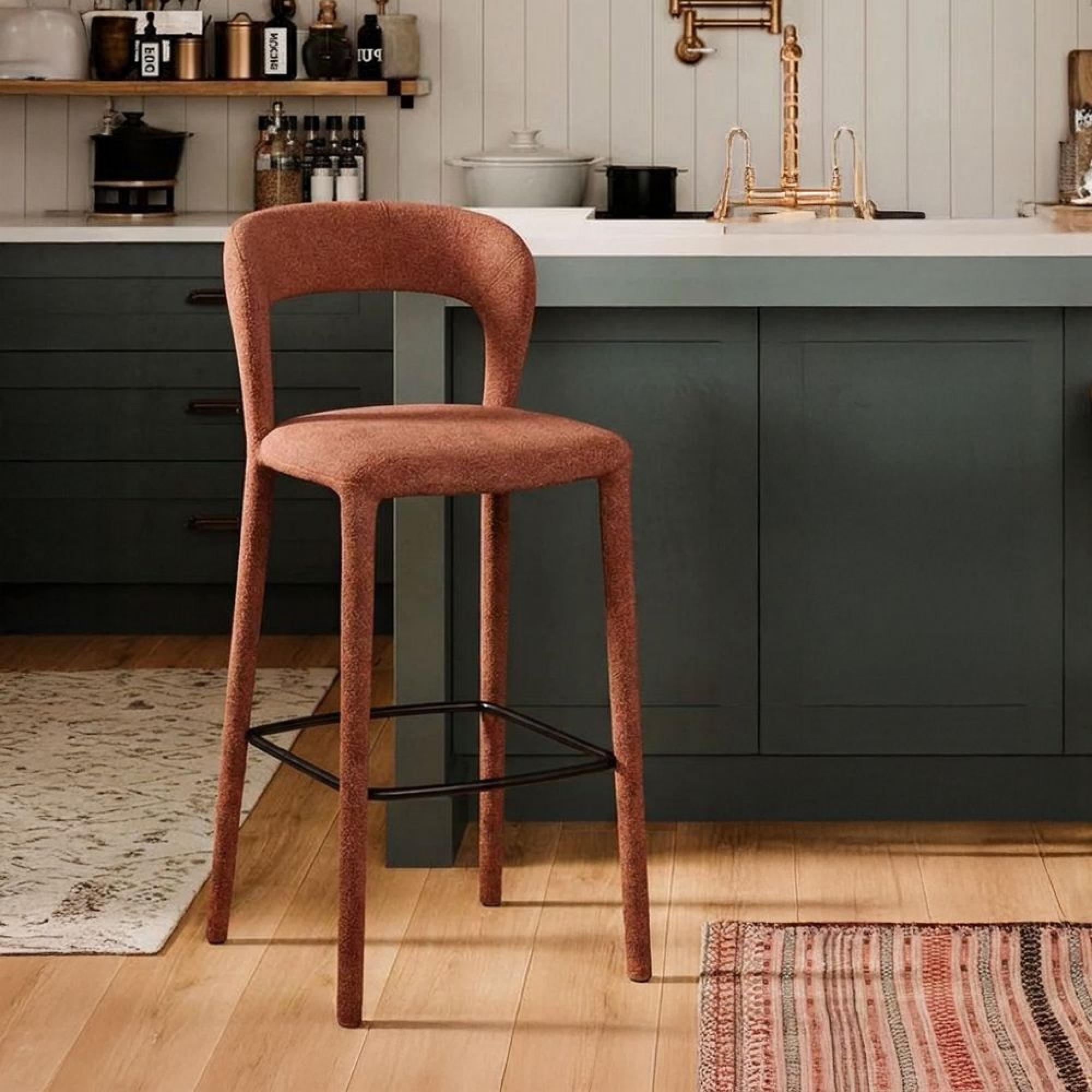 Toledo Barstool - Set of 2 - Curved Back - Terra Brown - Fabric and Metal