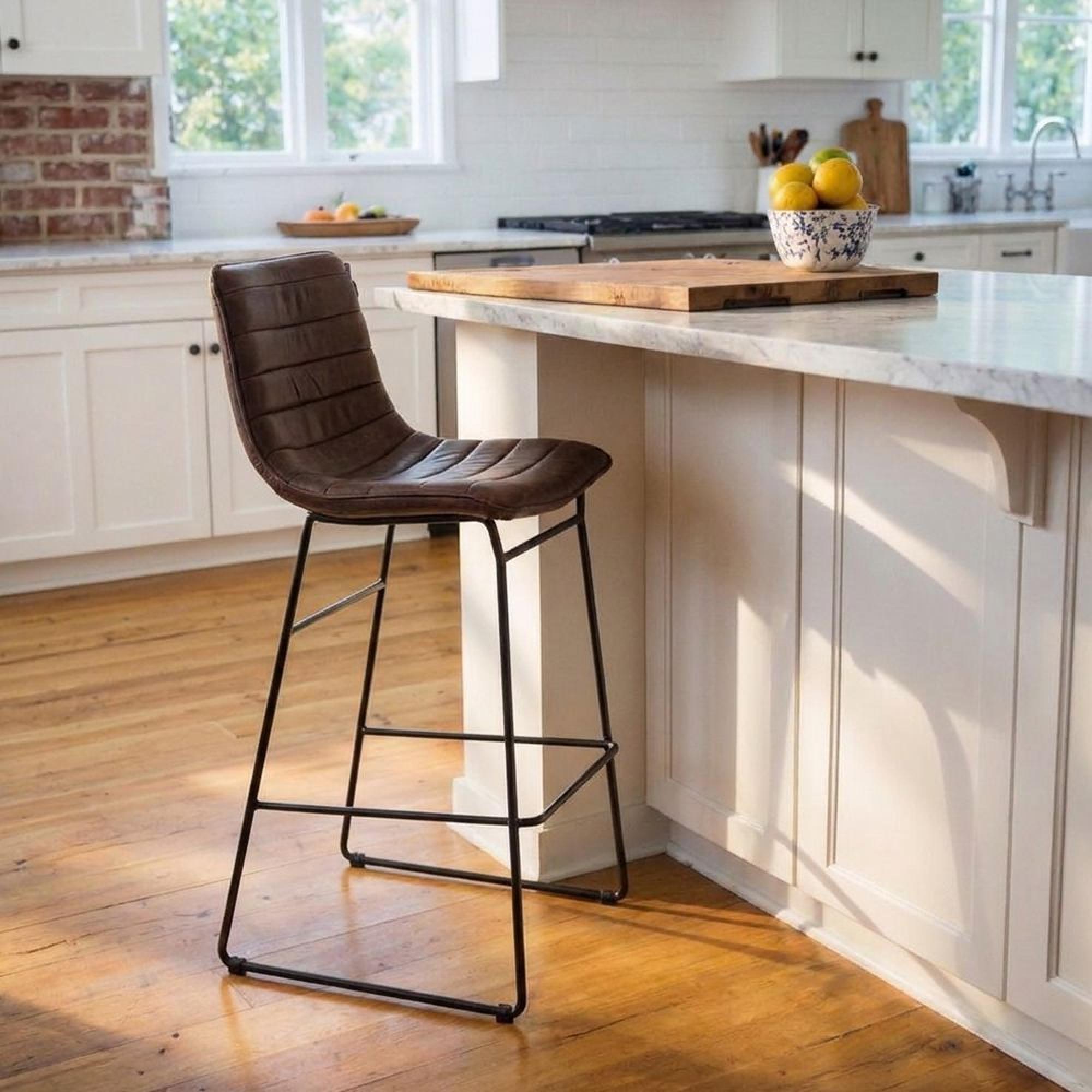 Vancouver Industrial Barstool - Set of 2 - Ebony Brown and Black - Leather and Metal