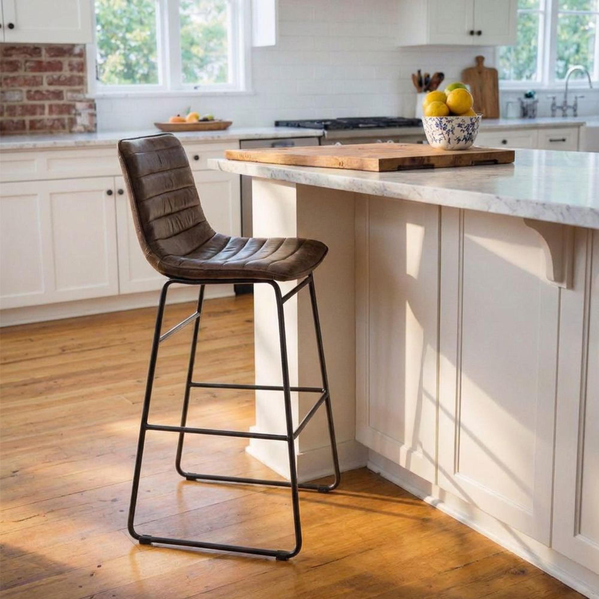 Vancouver Industrial Barstool - Set of 2 - Whiskey Brown and Black - Leather and Metal