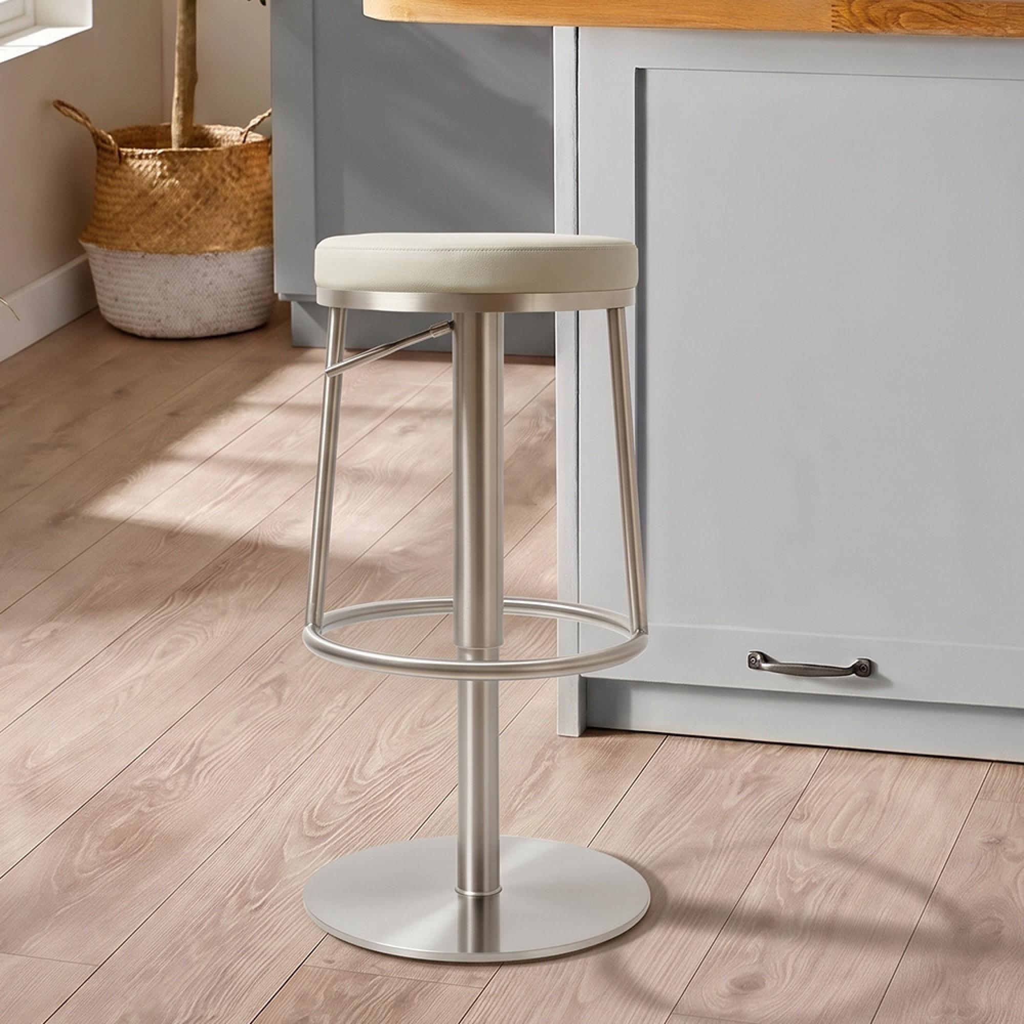 Vibe Barstools - Set of 2 - Adjustable Height - Light Grey and Chrome - Faux Leather and Metal