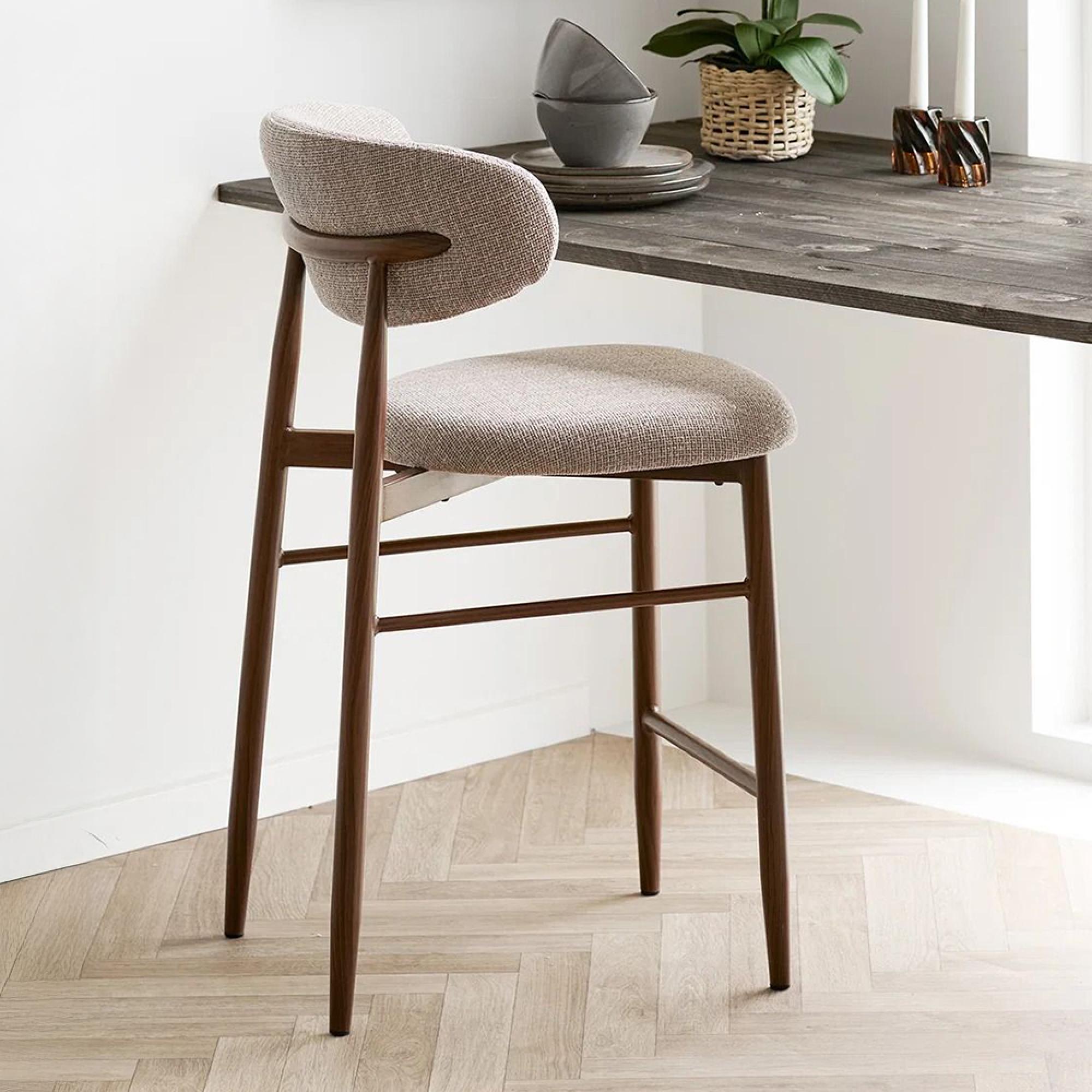 Levanto Counter Chair - Set of 2 - Curved Back - Sand and Walnut - Fabric and Wood
