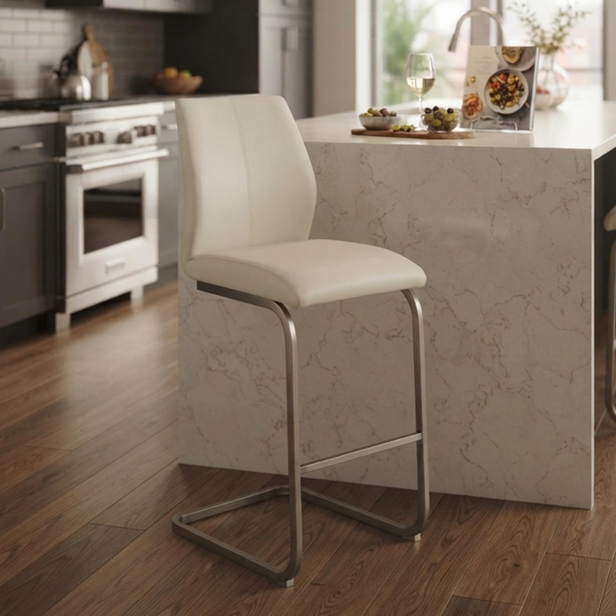 Clearance - Irma Cantilever Barstool - Set of 2 - White - Faux Leather - A272