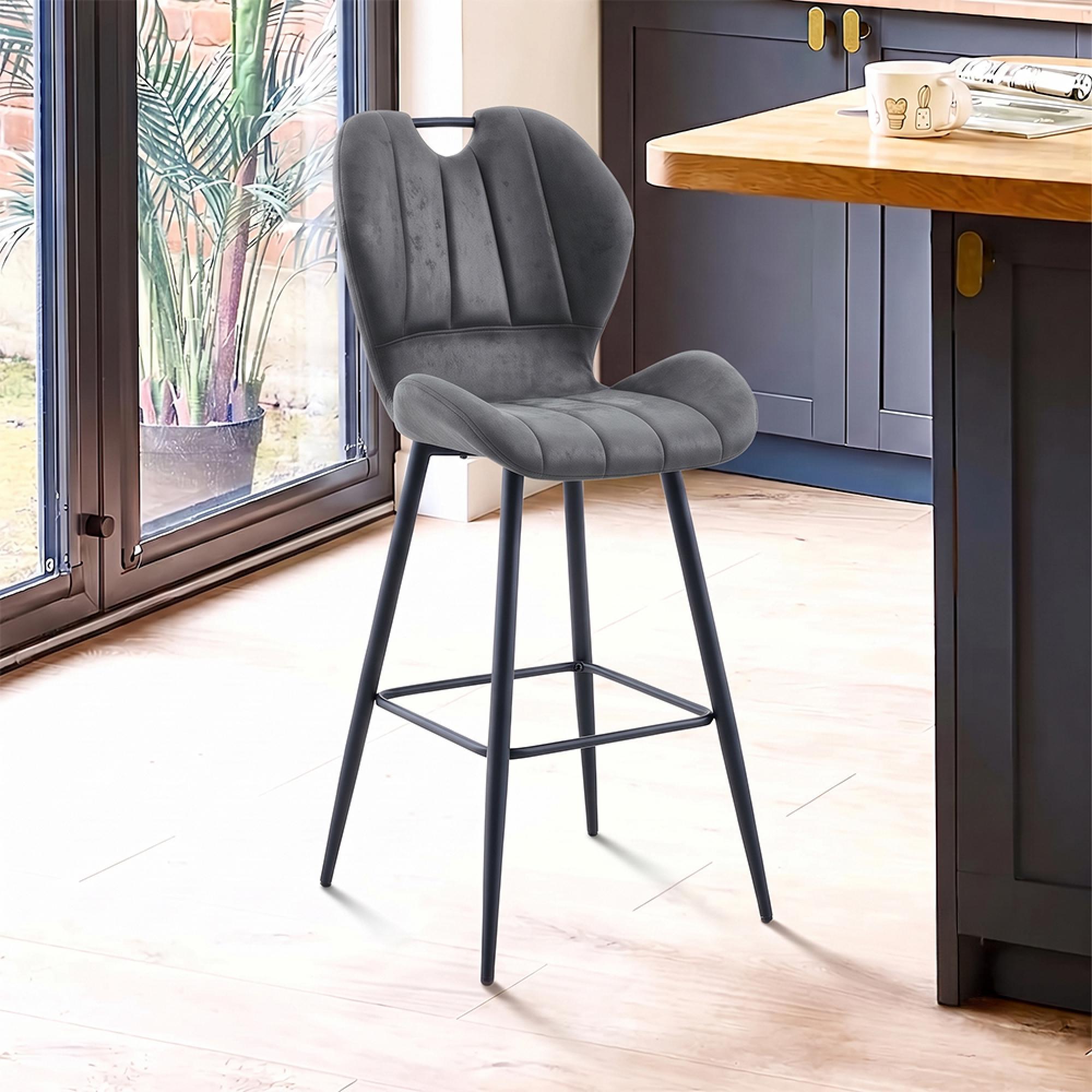 Counter Stool - Set of 2 - Grey and Black - Faux Leather