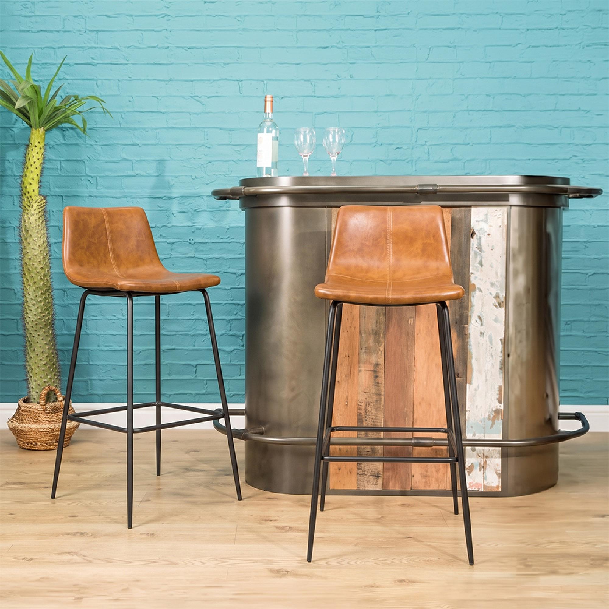 2 x Erlangen Barstools Tan Vintage Leather