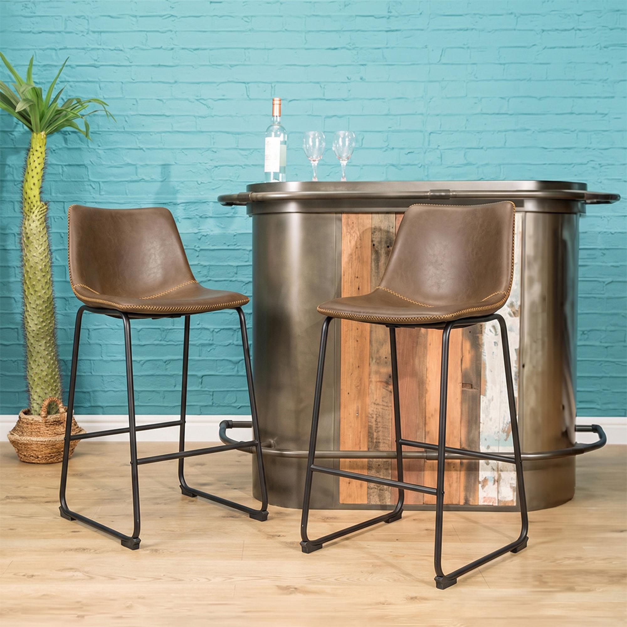2 x Fremont Barstools Chestnut Vintage Leather