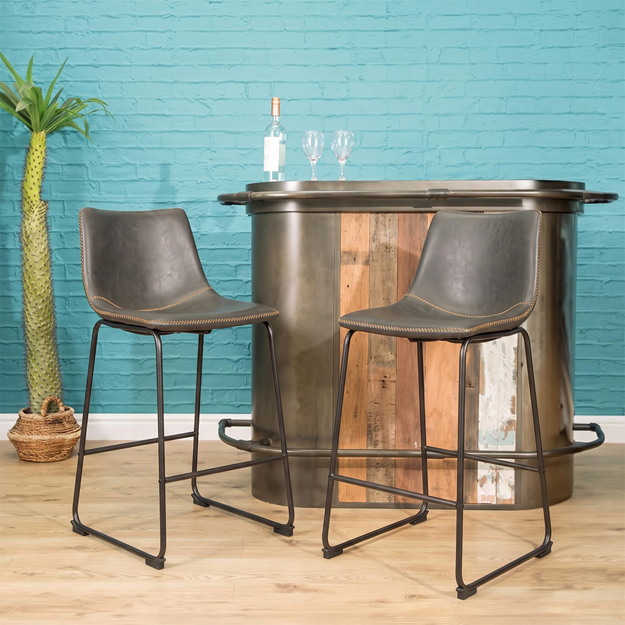 2 x Fremont Barstools Grey Vintage Leather