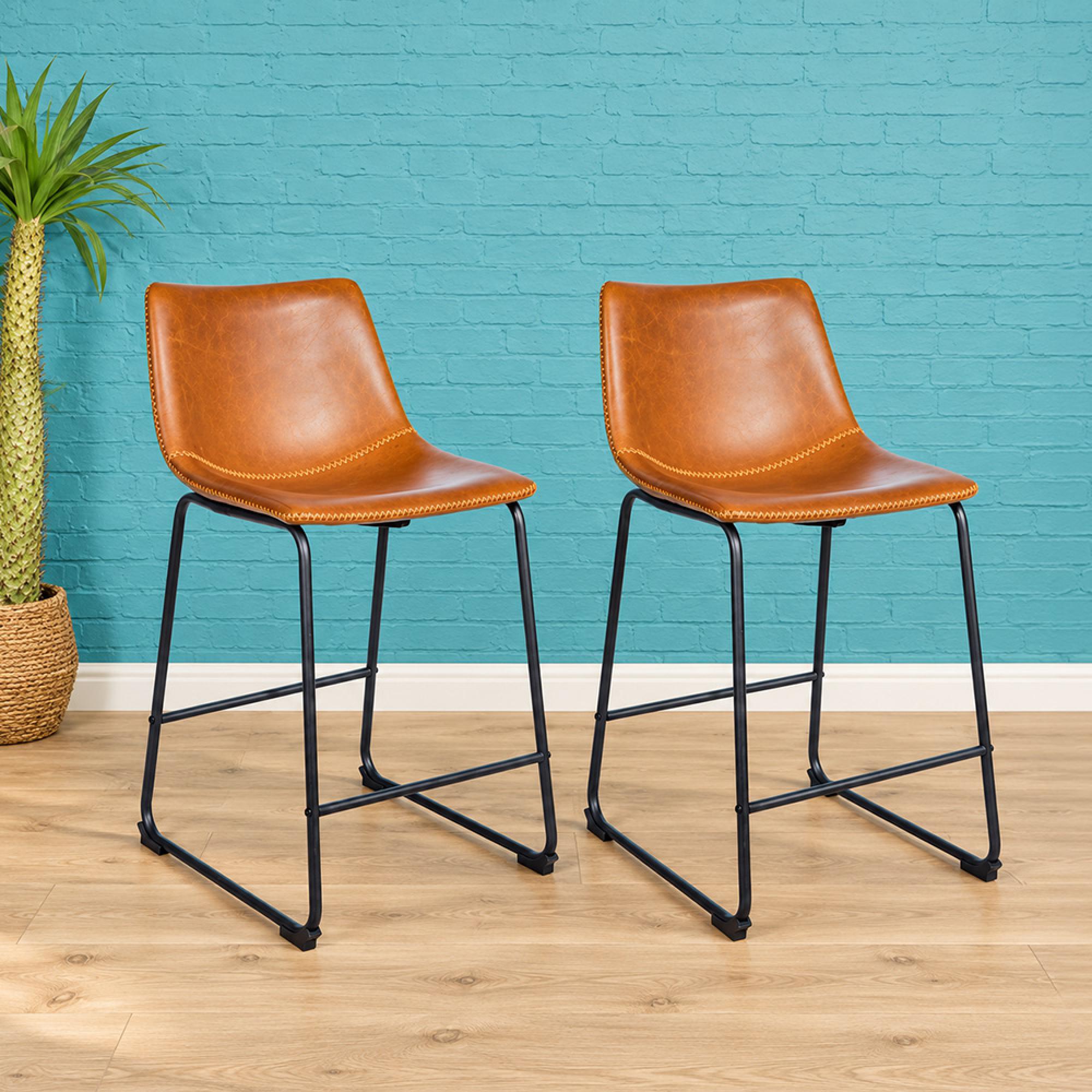 2 x Fremont Counter Stools Tan Vintage Leather