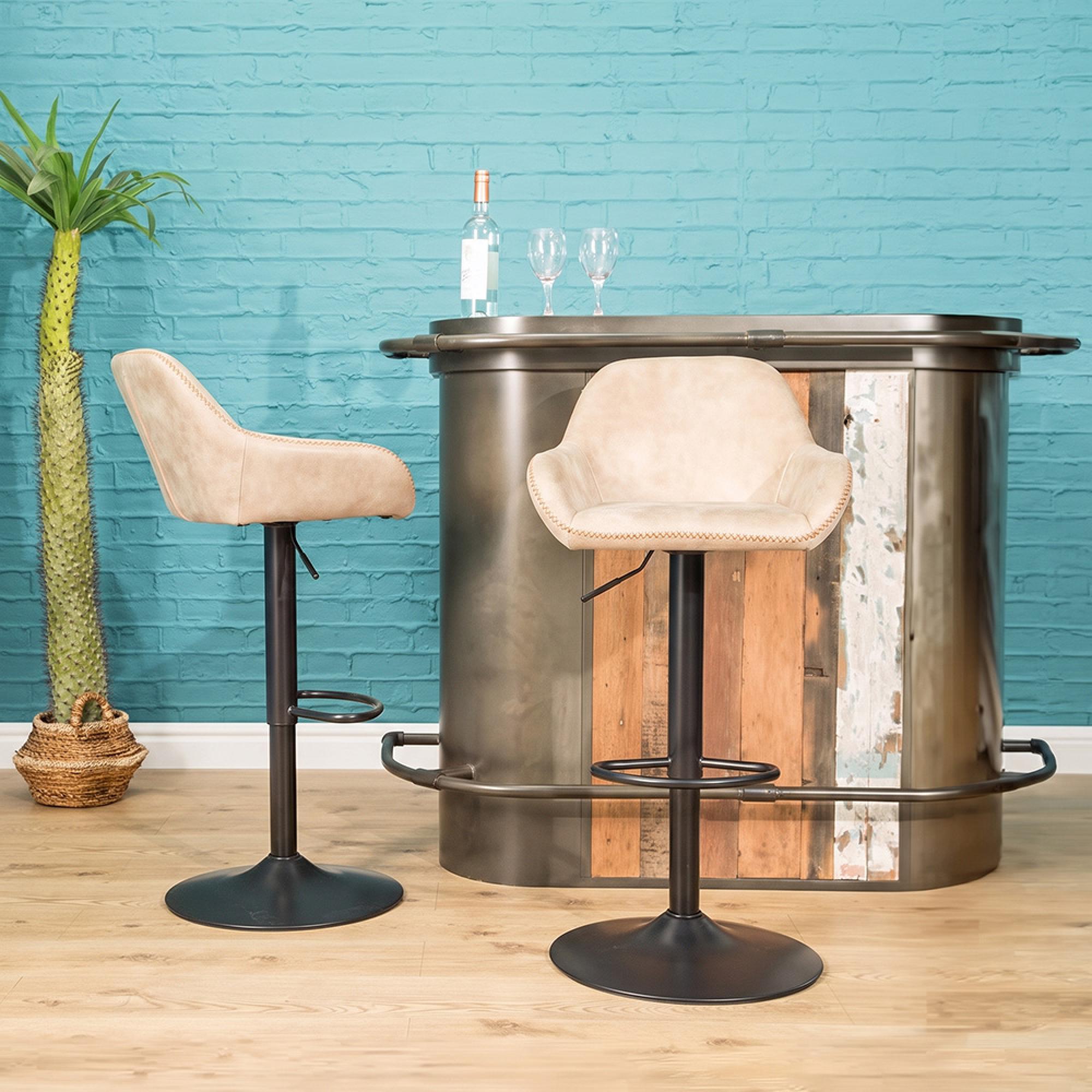 2 x Hawai Barstools Gas Lift Oyster Natural Fabric