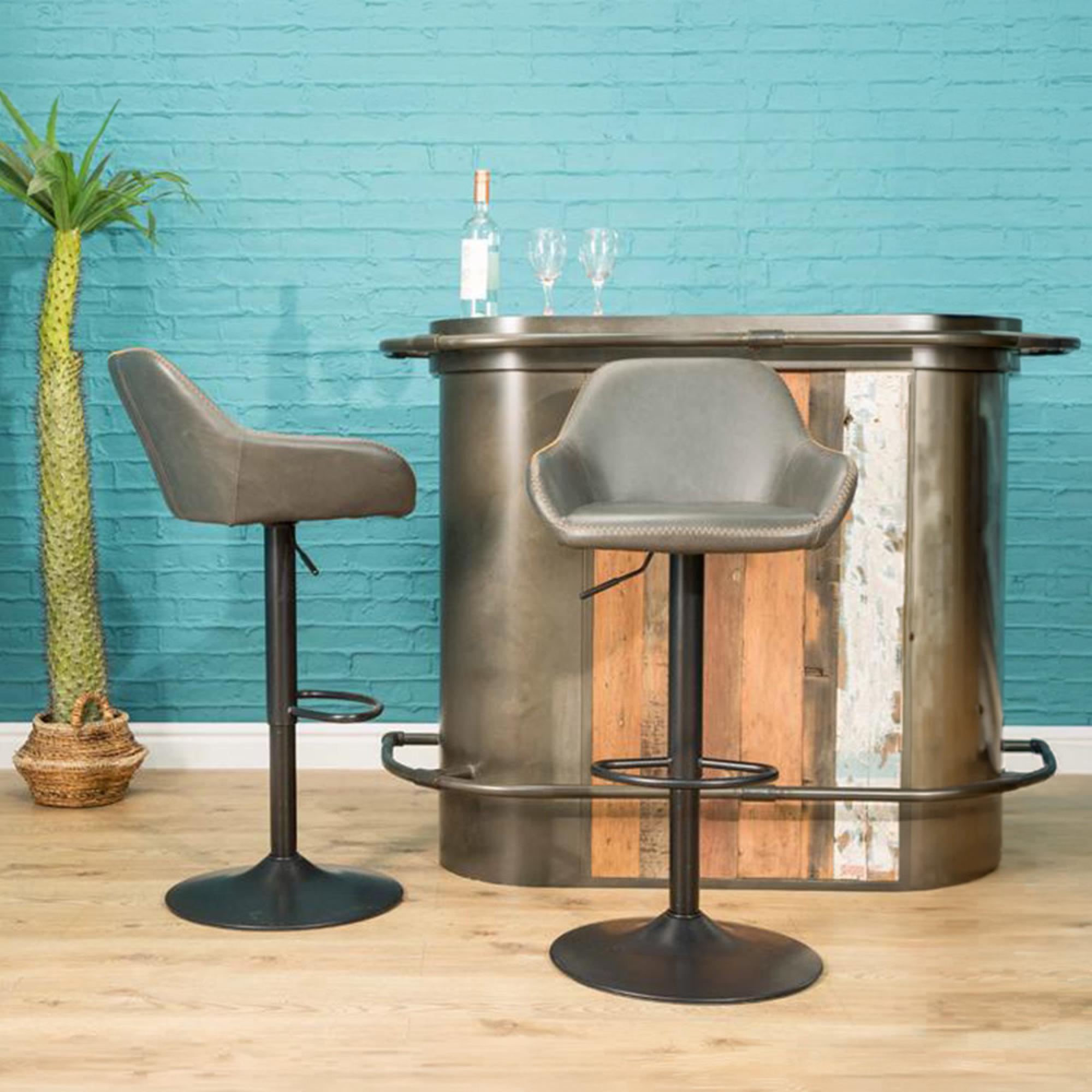 2 x Hawai Barstools Gas Lift Grey Vintage Leather