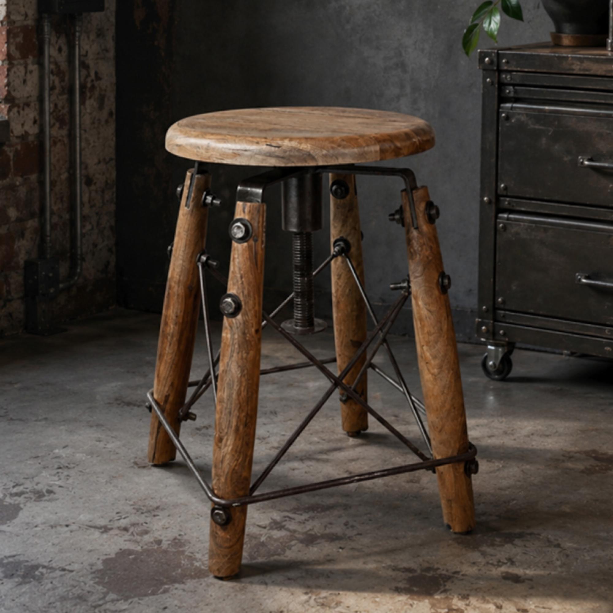 Round Stool Adjustable Industrial Style Metal