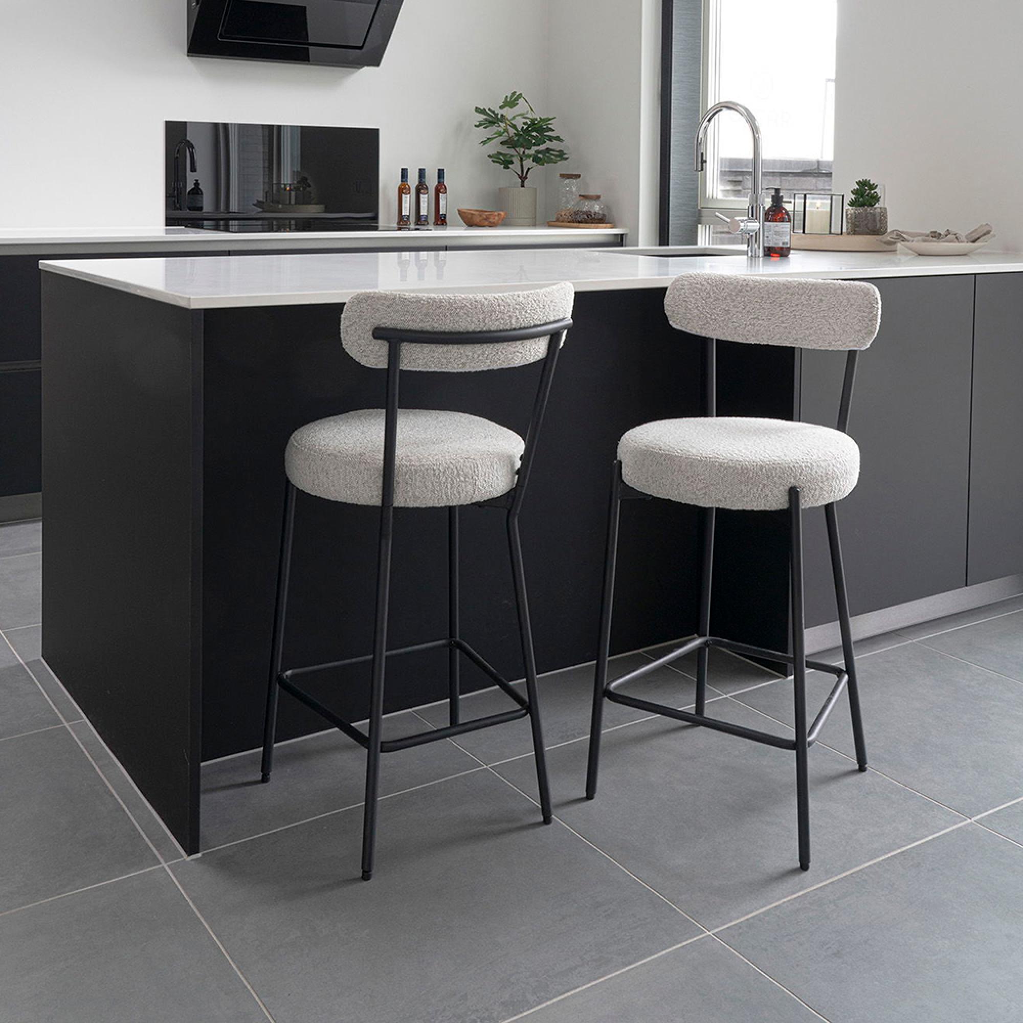 Badalona Barstool - White Boucle Fabric - Set of 2 - with Back