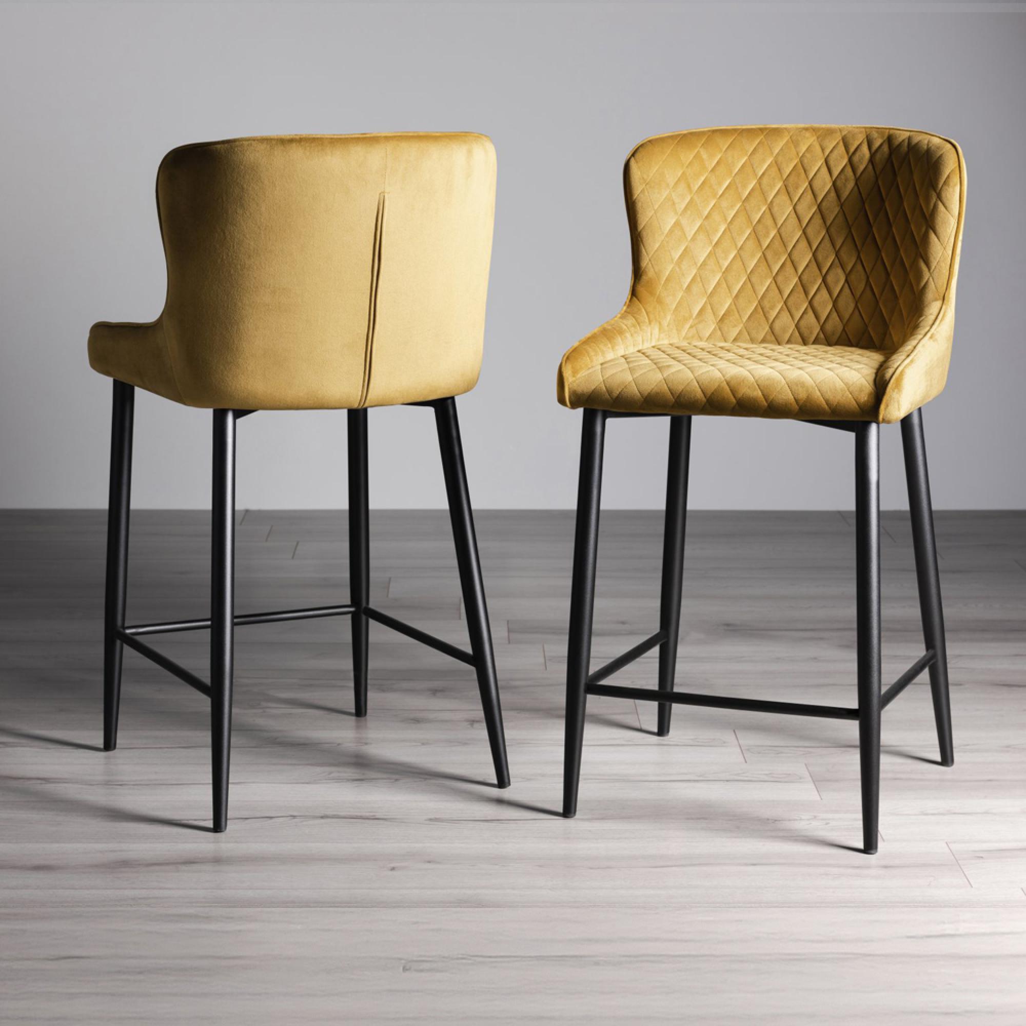 Cezanne Barstools - Set of 2 - Mustard Velvet - Black Legs
