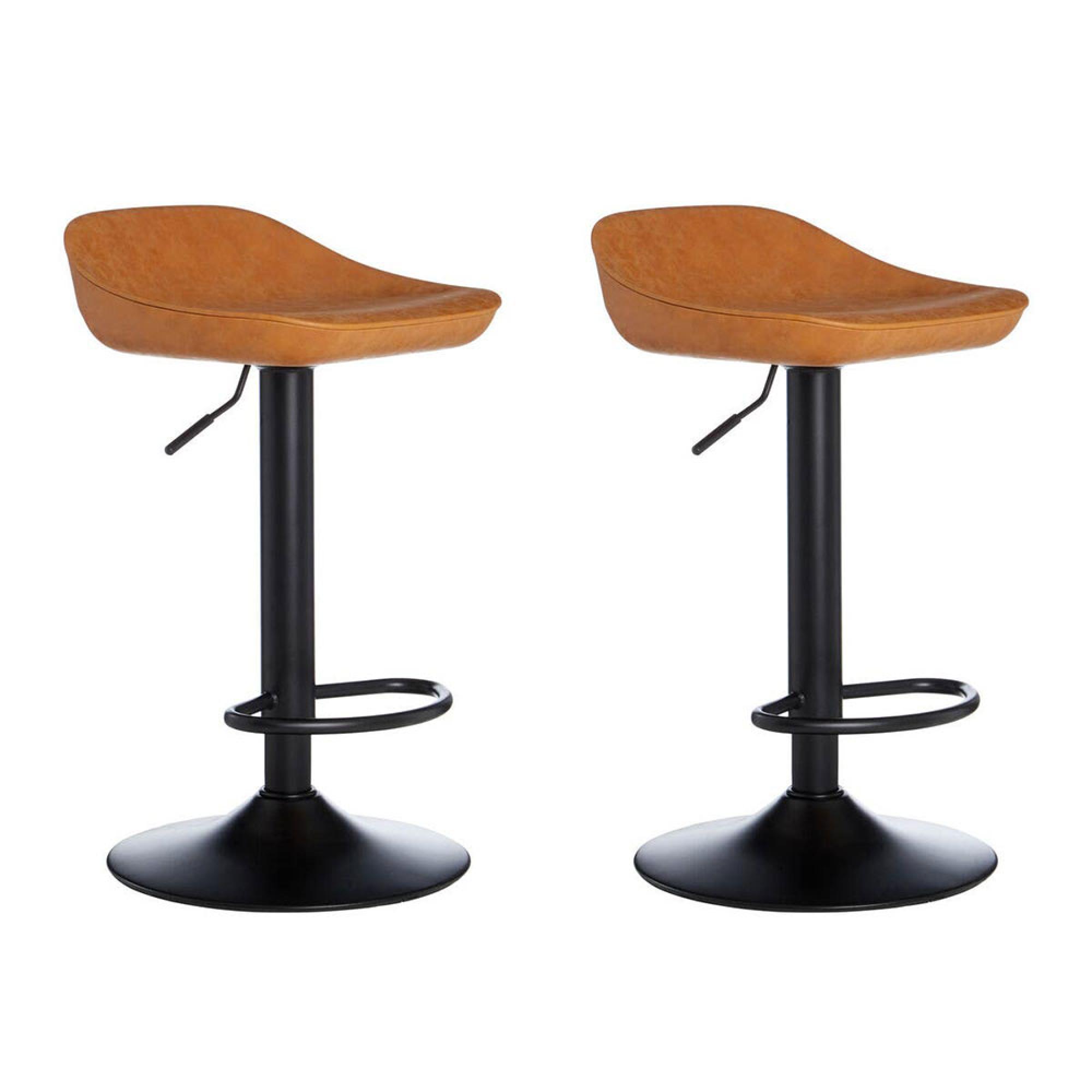 Dalston Barstool - Set of 2 - Camel Faux Leather with Low Back