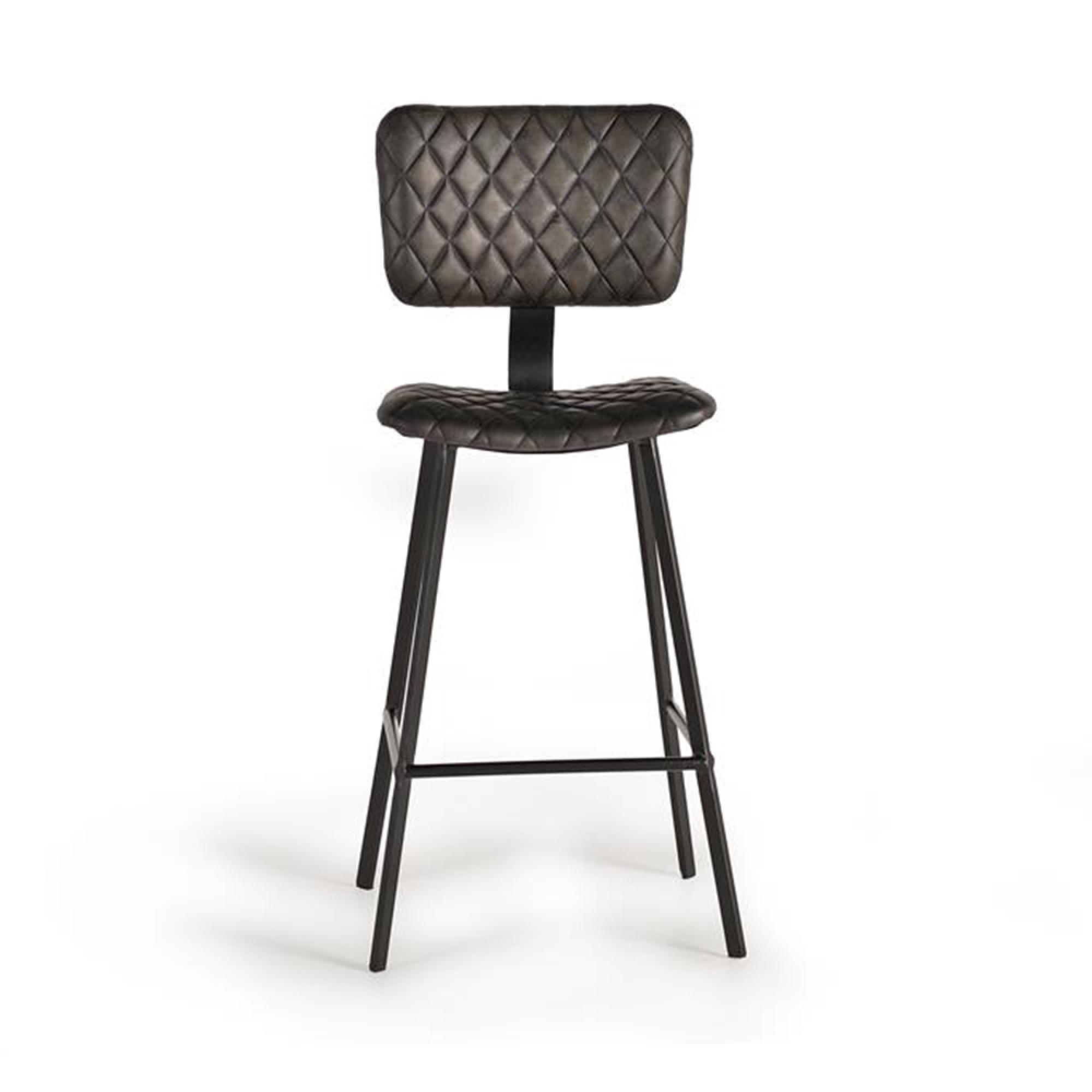 Danidun Barstool - Dark Grey Leather - with Back - Set of 2