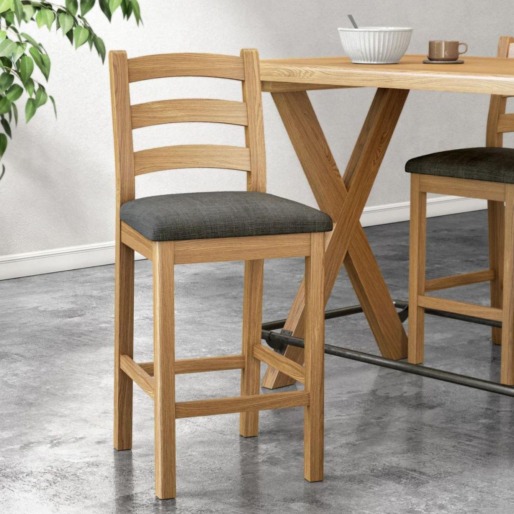 Normandy Barstool - Set of 2 - Oak & Charcoal Fabric