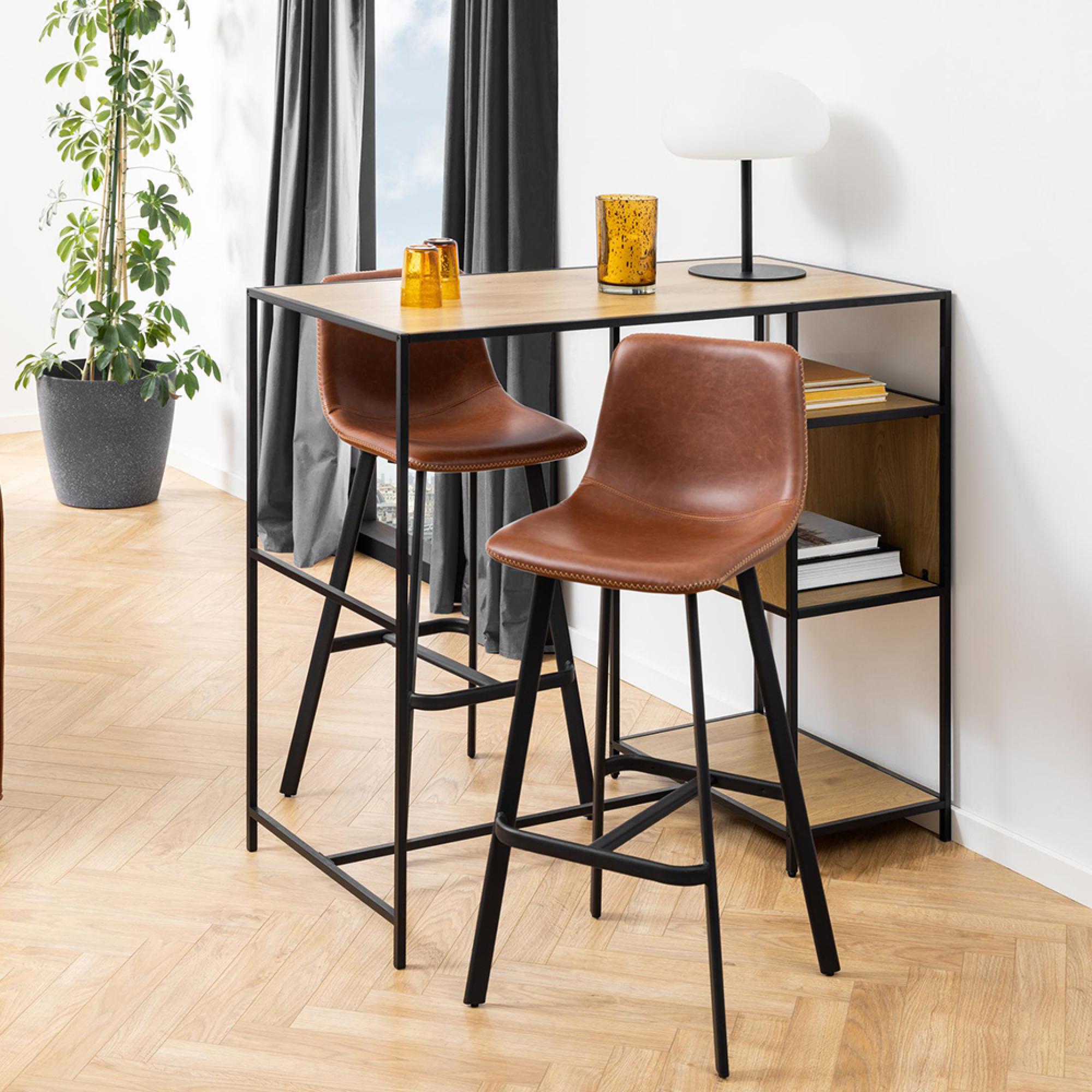 Oregon Barstool - Set of 2 - Tan Faux Leather - with Back