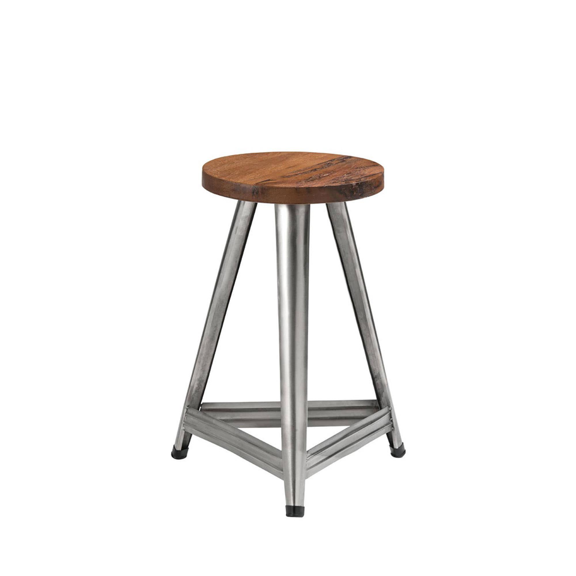 Avro Stool - Round - Silver Aluminium Cladded and Wood