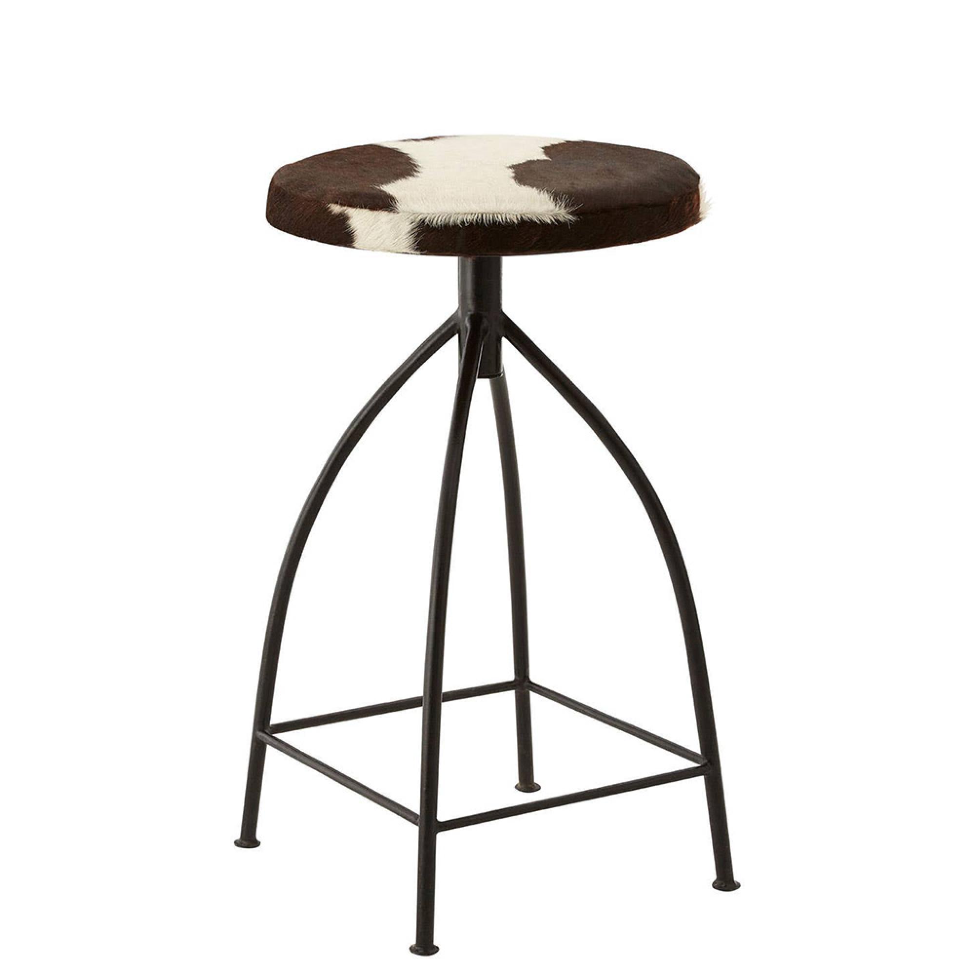 Boho Barstool - Cowhide - Industrial - Round