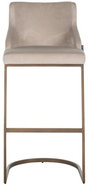 Bolton Khaki Fabric and Brushed Gold Barstool with Back (Set of 2)