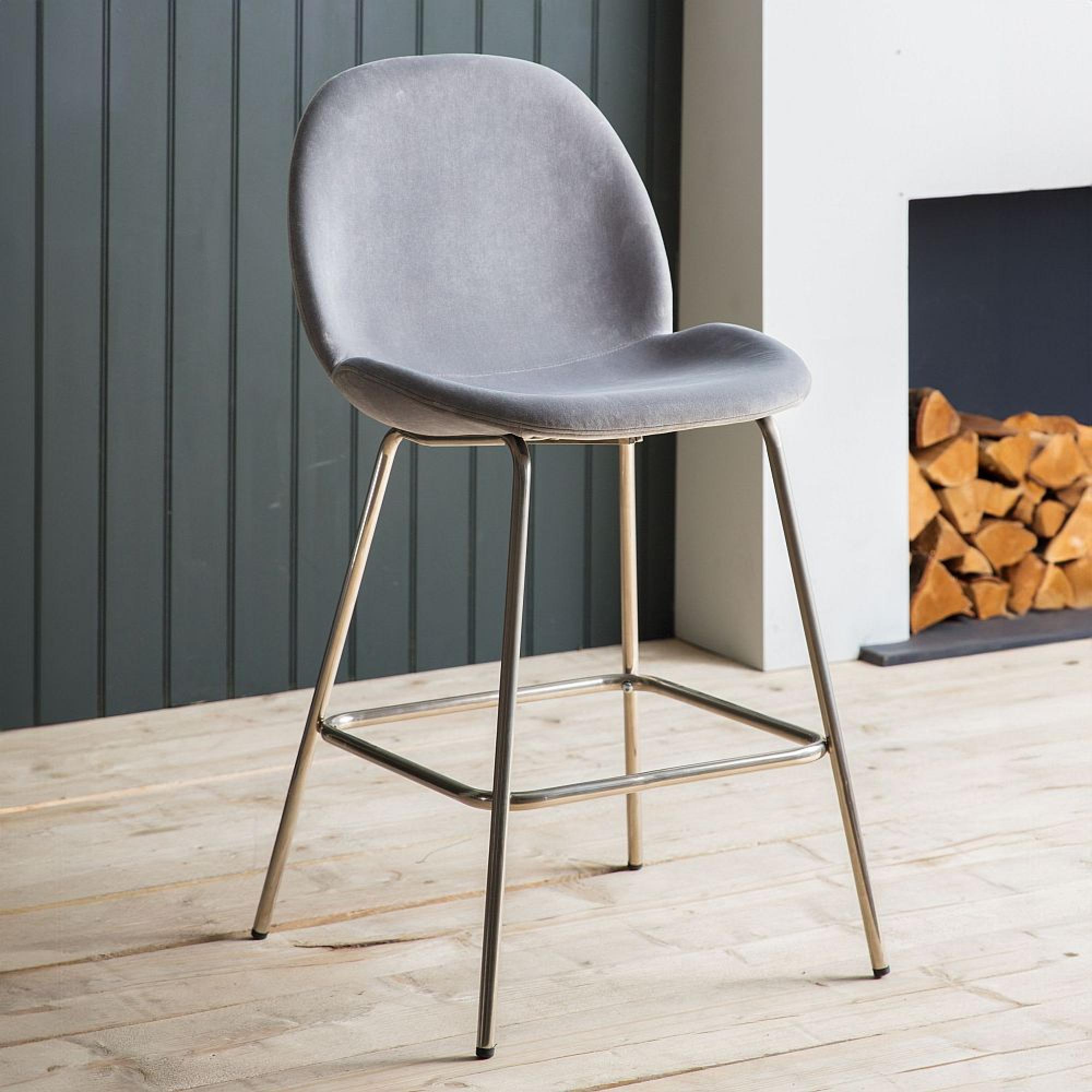 Clearance - Flanagan Barstools - Set of 2 - Light Grey Velvet - FSS15886