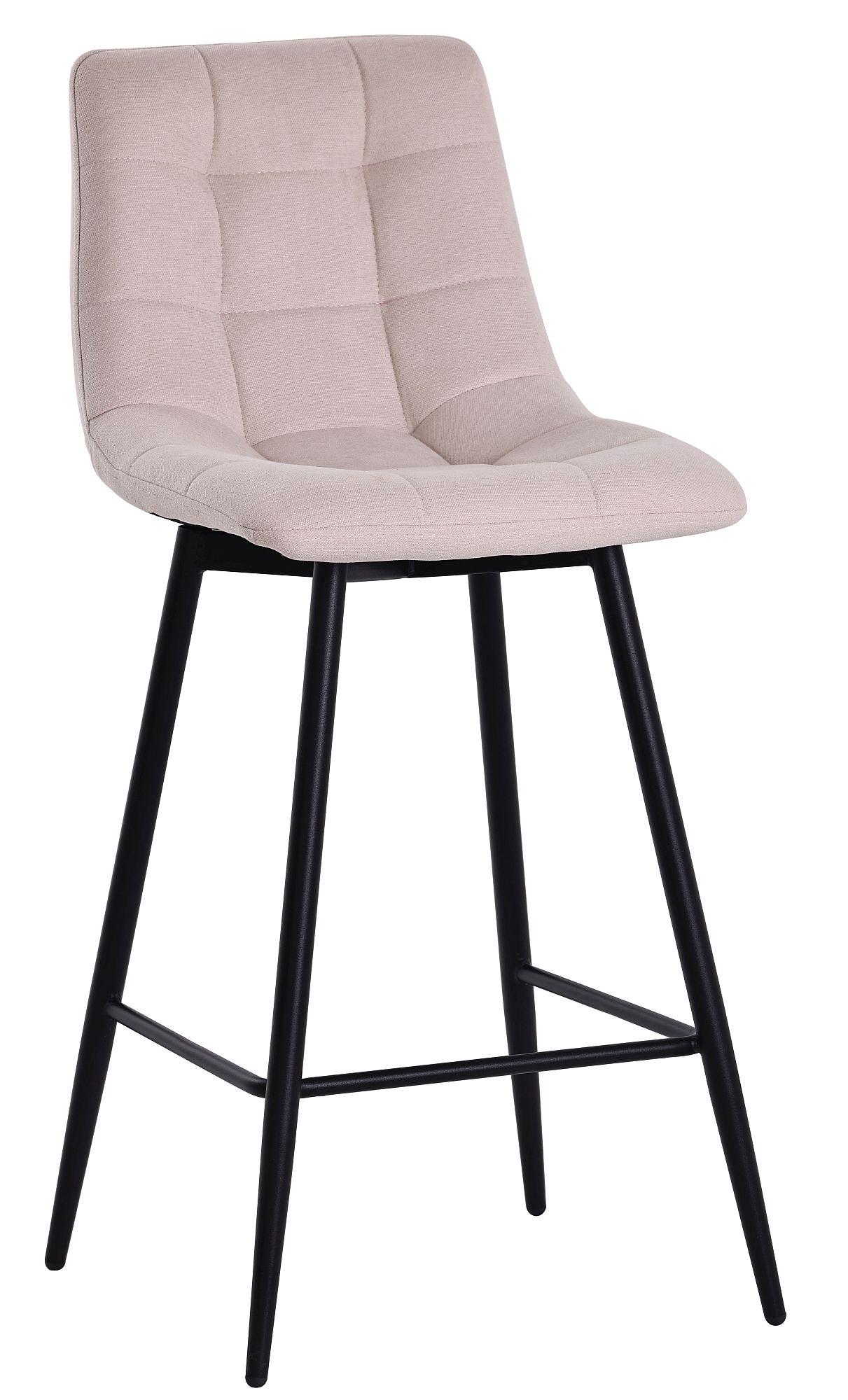 Corona High Back Barstool - Beige Velvet Fabric - Black Metal Legs