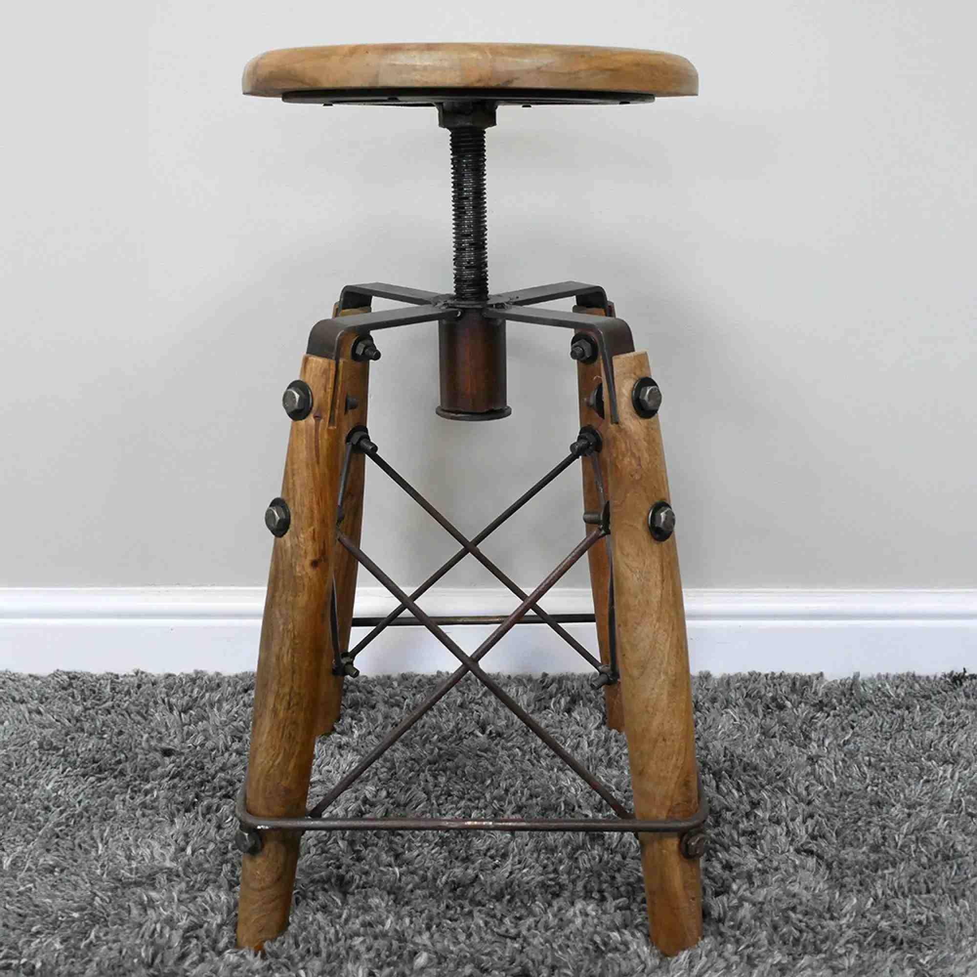 Stool - Adjustable - Round - Industrial Style - Metal