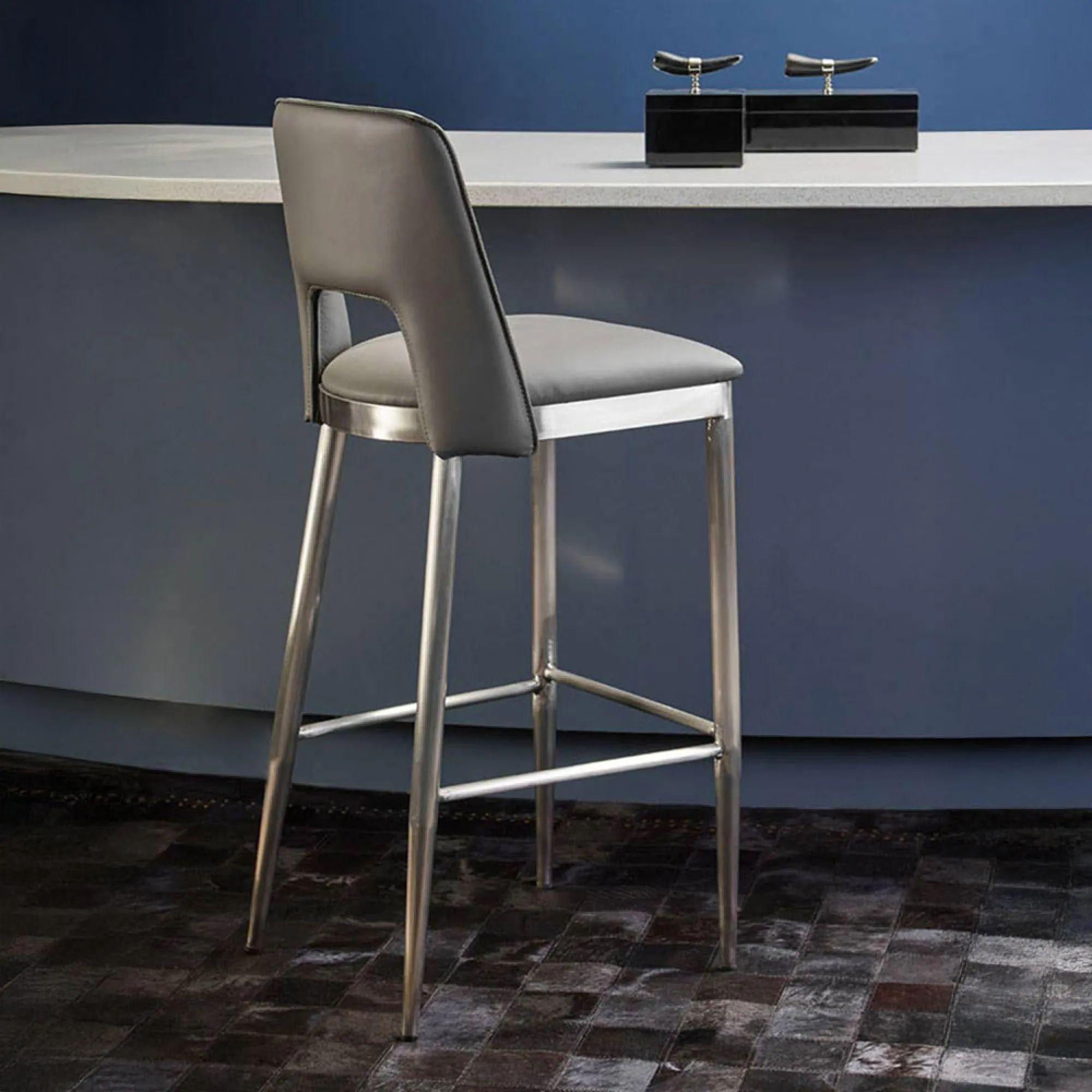 Gilden Bar Chair - Grey Faux Leather with Metal Legs