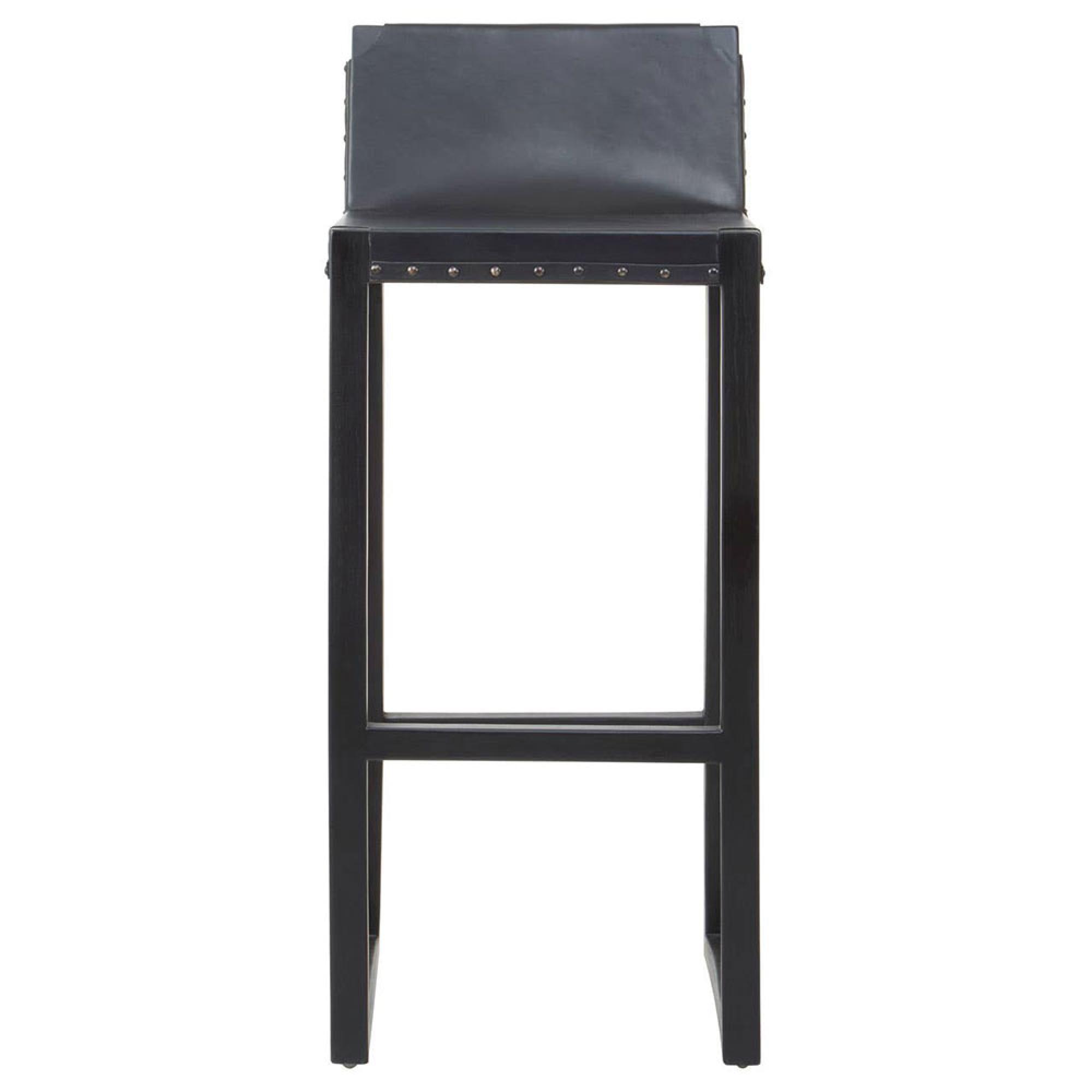 Kendari Barstool - Black Leather and Teak Wood - with Back