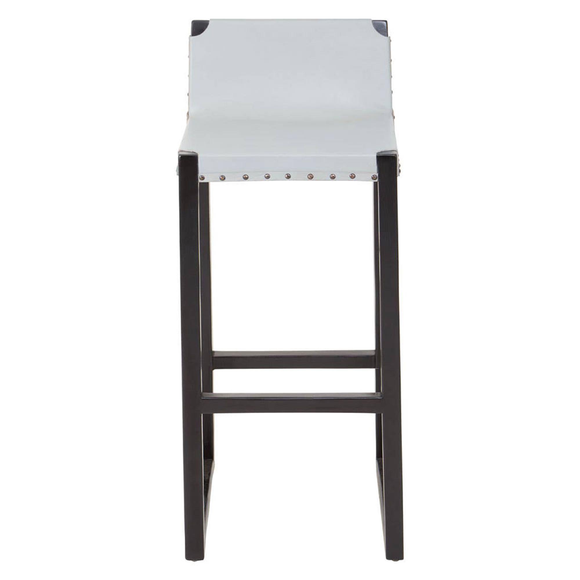 Kendari Barstool - Grey Leather and Teak Wood - with Back
