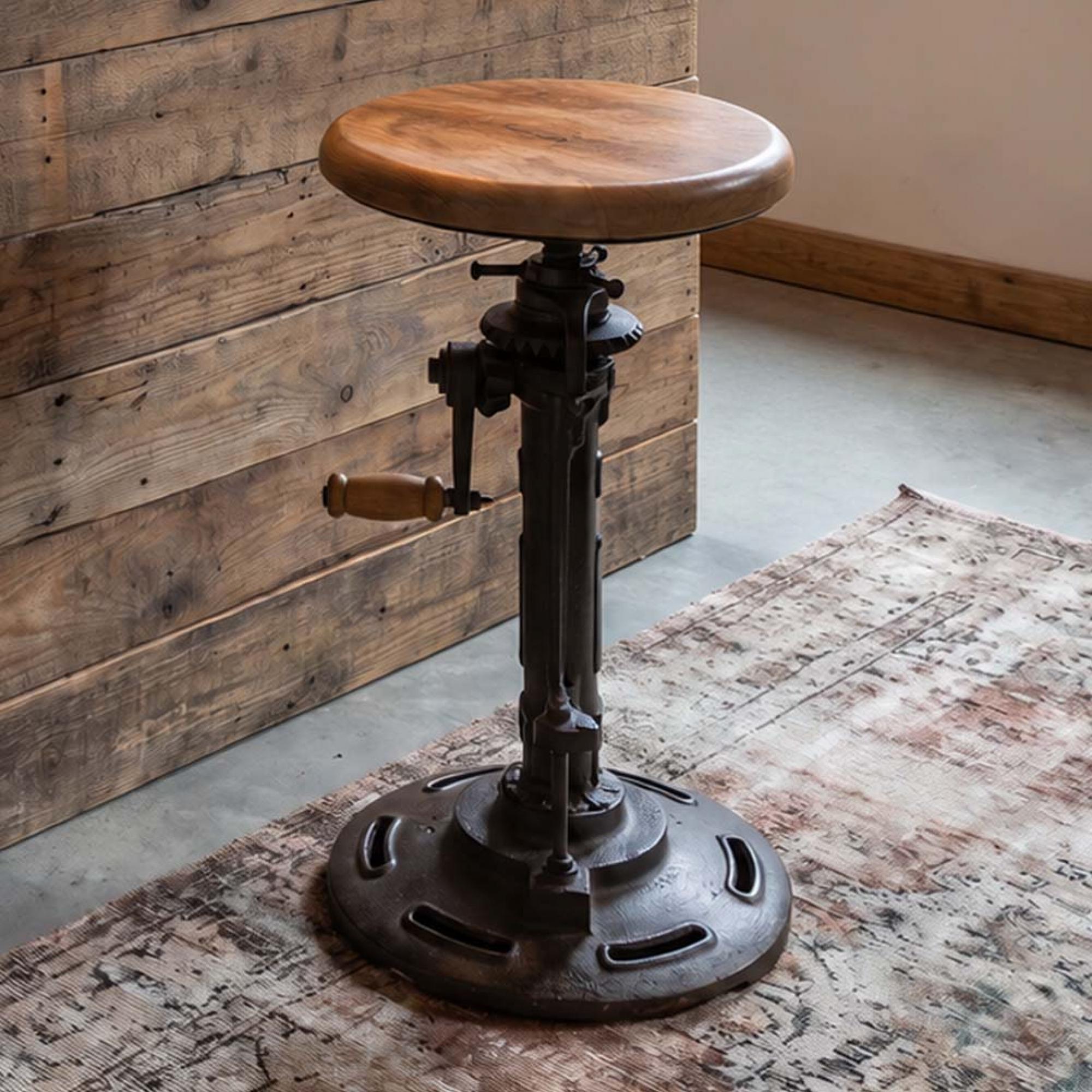 Mango Wood and Metal Round Adjustable Stool