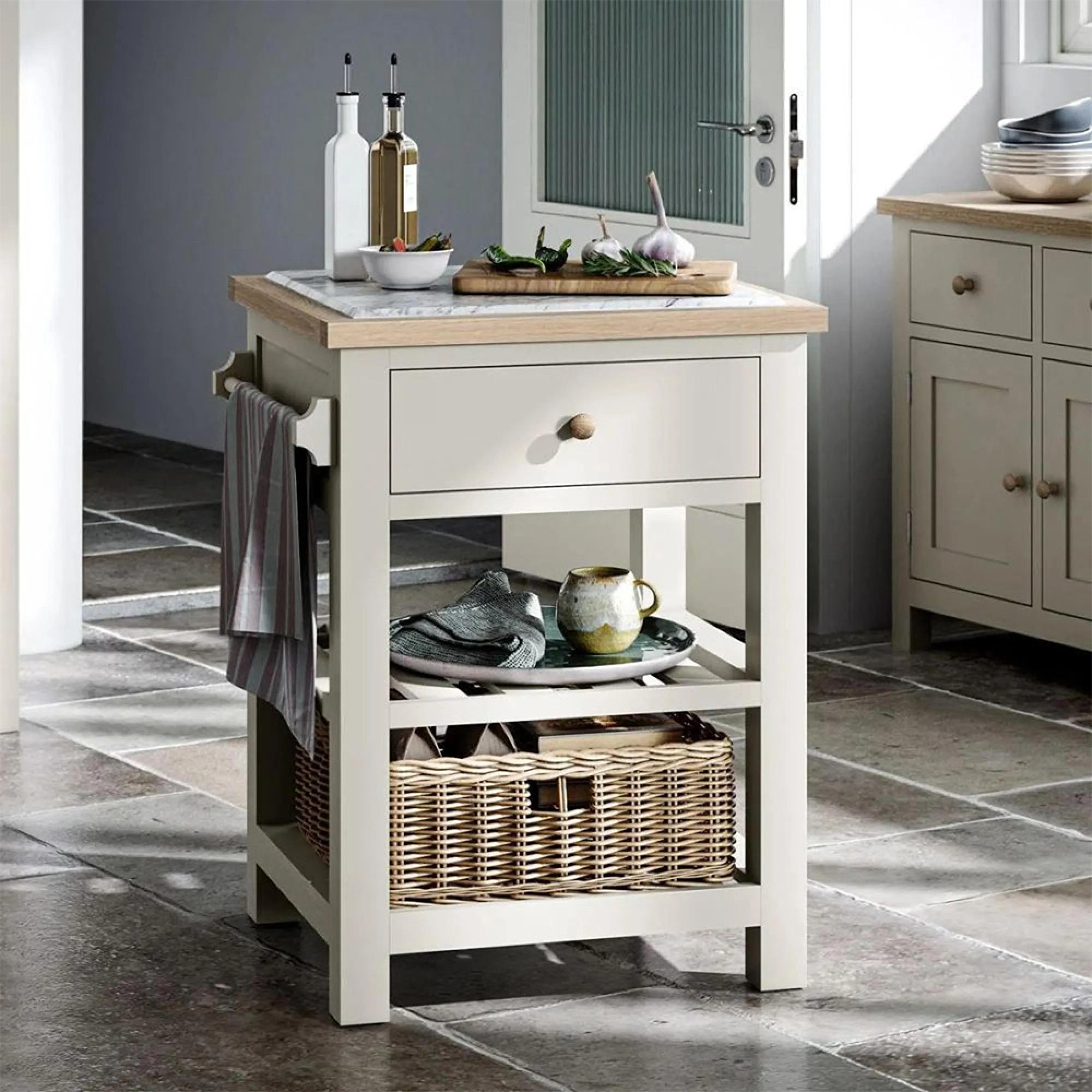 Modern Small Kitchen Island - 1 Drawer - White Painted