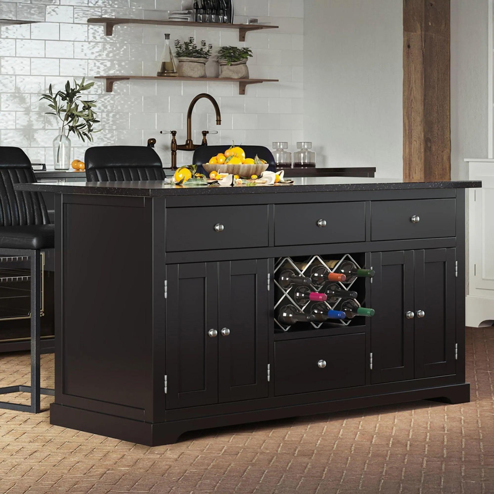 Black Kitchen Island - Granite Top