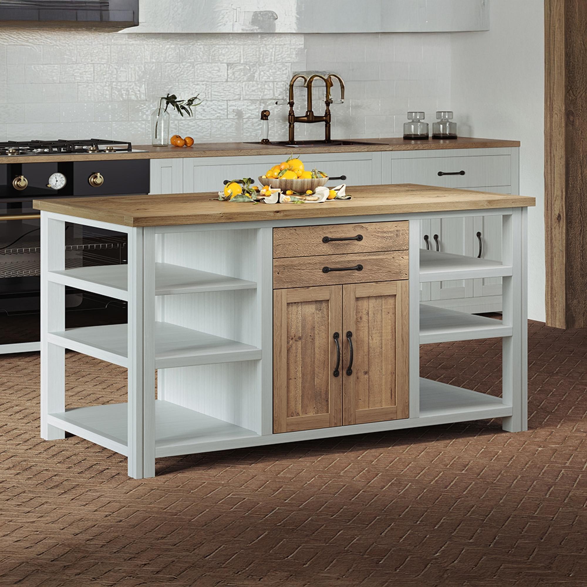 Splash of White Reclaimed Wood Kitchen Island - 2 Door