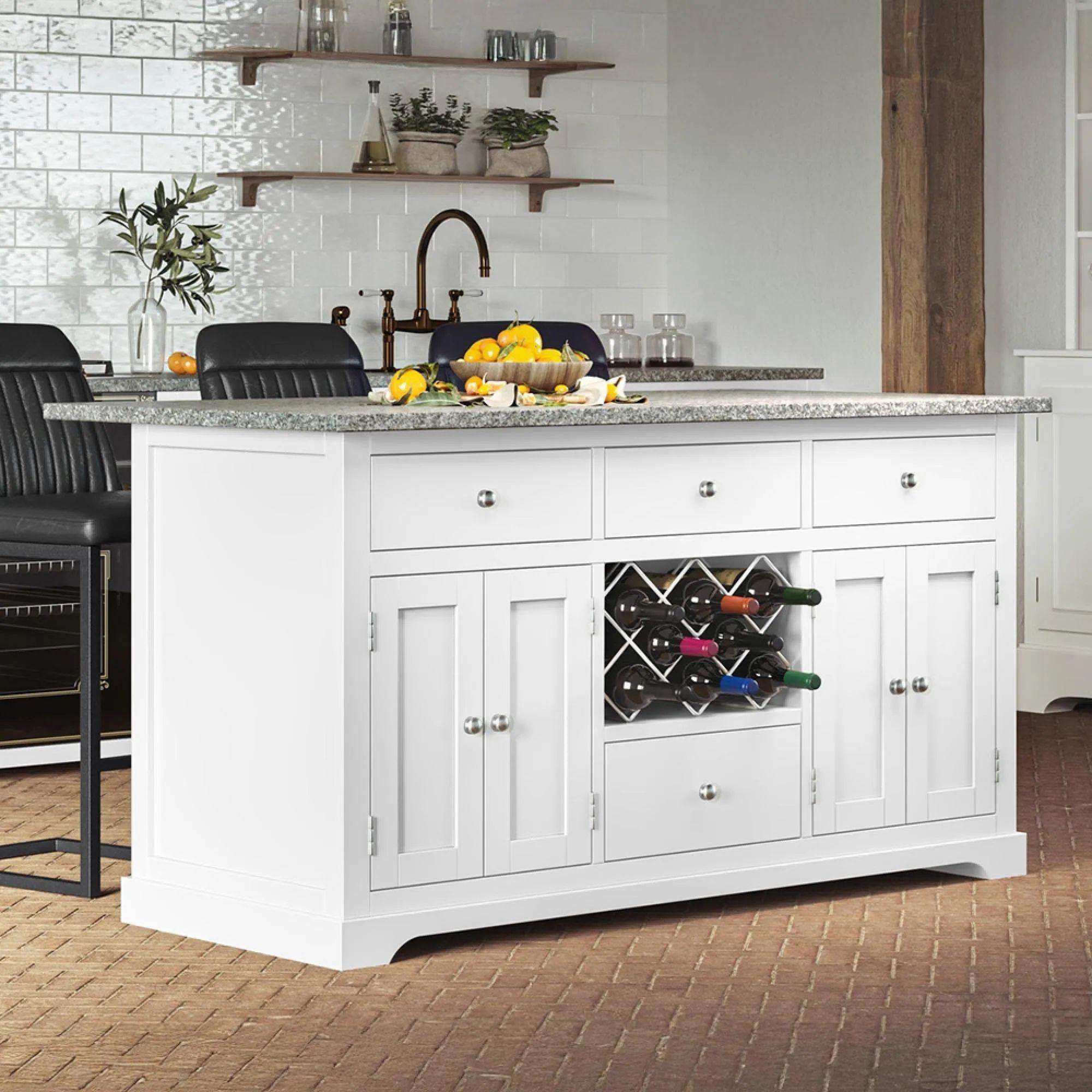 White Kitchen Island - Black Granite Top