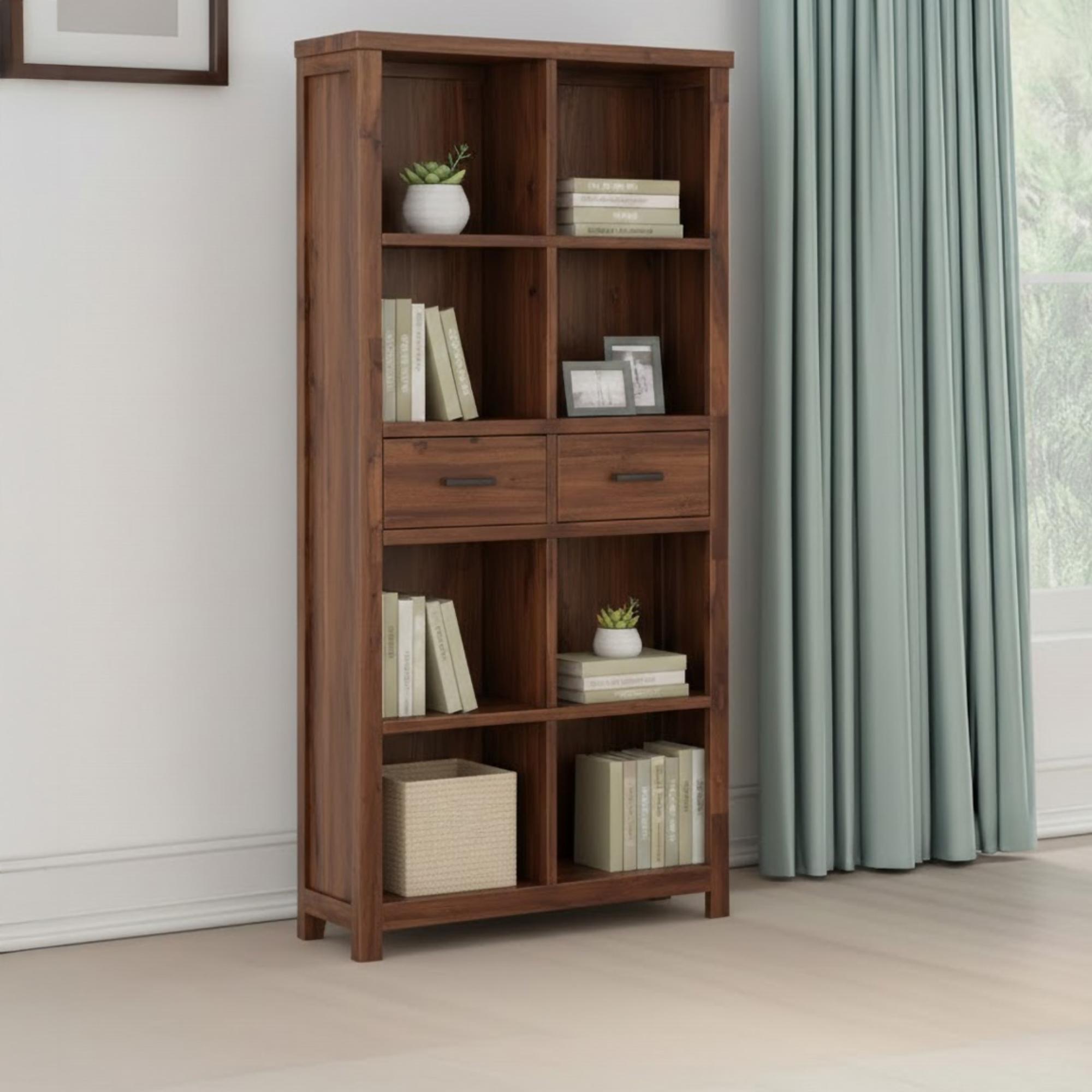 Andorra Tall Bookcase - 2 Drawer - Dark Acacia