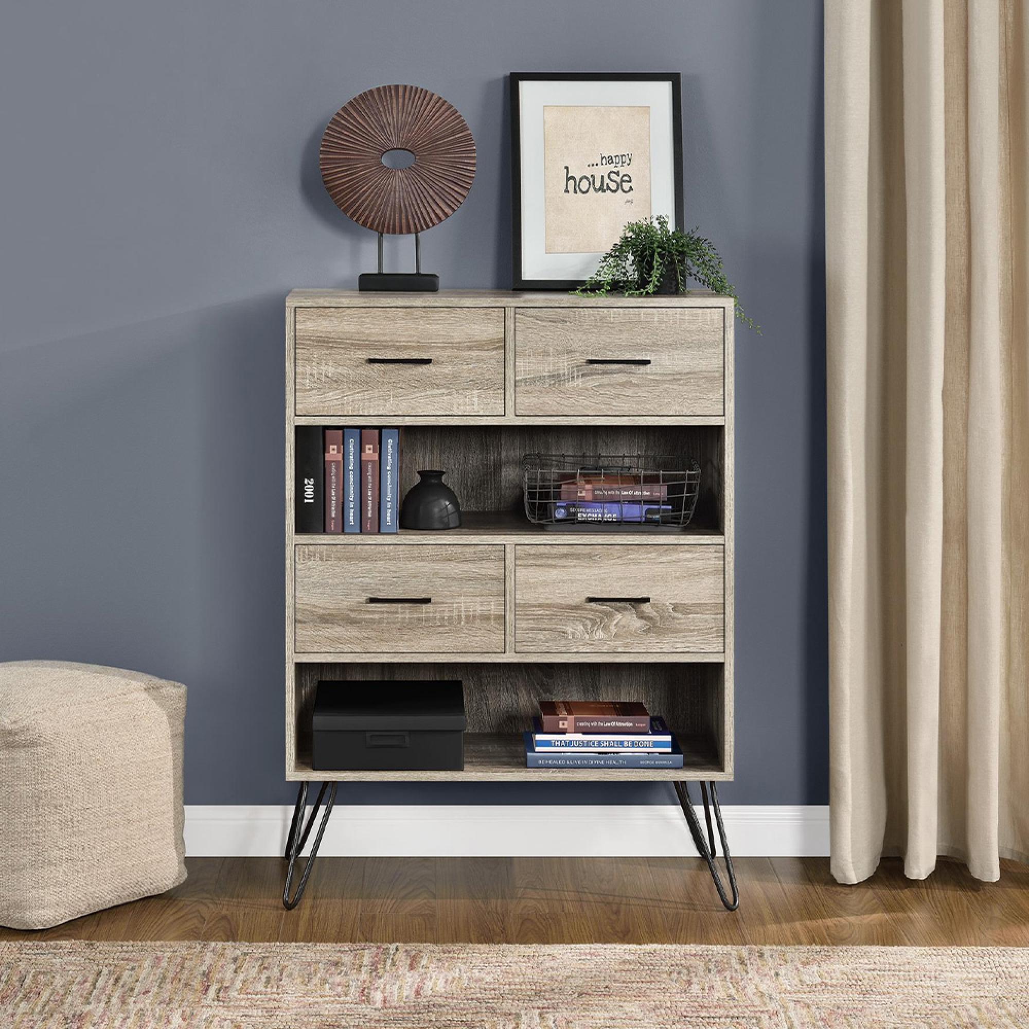 Landon Retro Bookcase - Distressed Grey Oak - 9654096PCOMUK