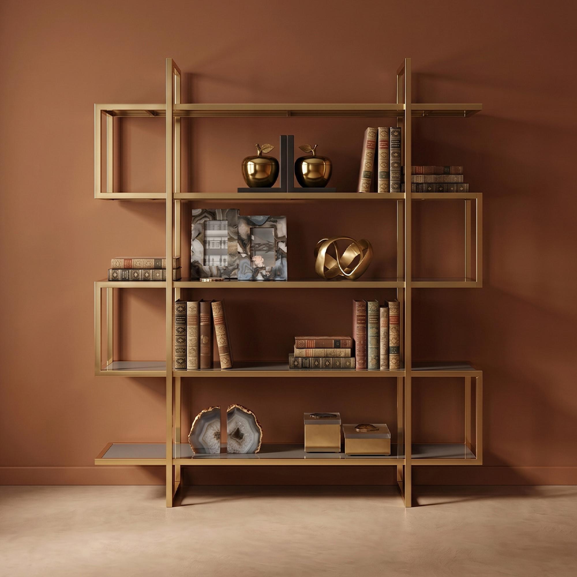 Horizon Bookcase - Maze - Black Glass with Gold Metal