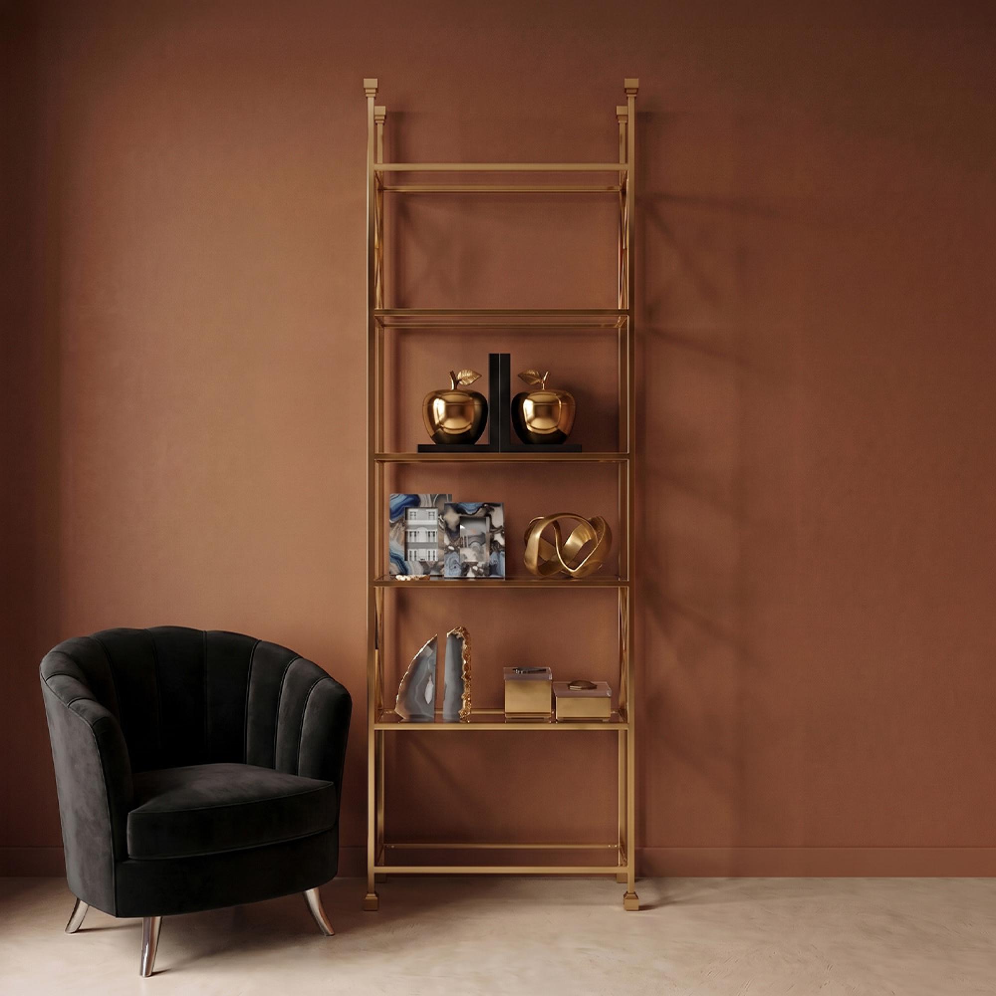 Horizon Open Shelving Unit - Clear Glass with Gold Metal