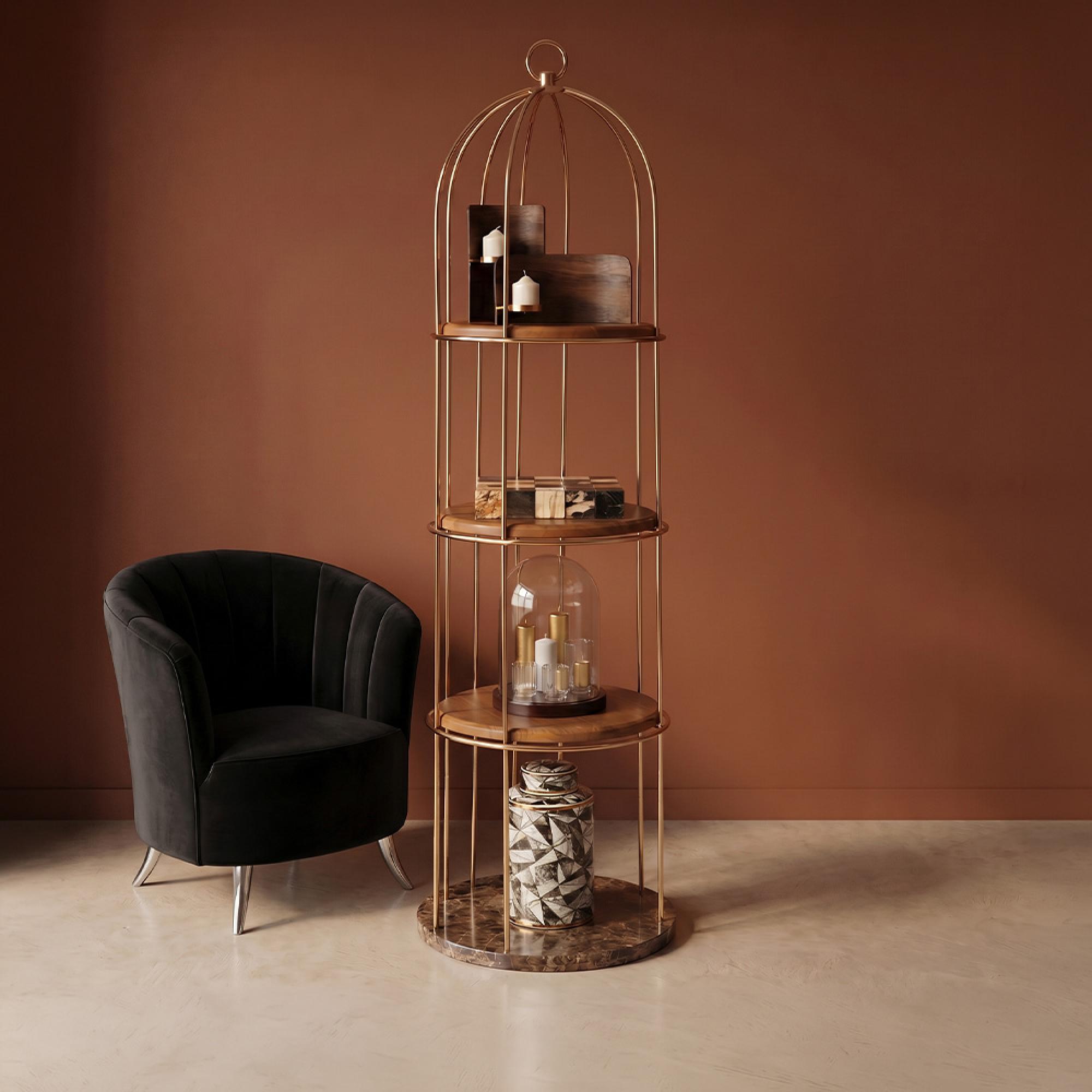 Horizon Shelving Unit - Large Cage - Gold Metal