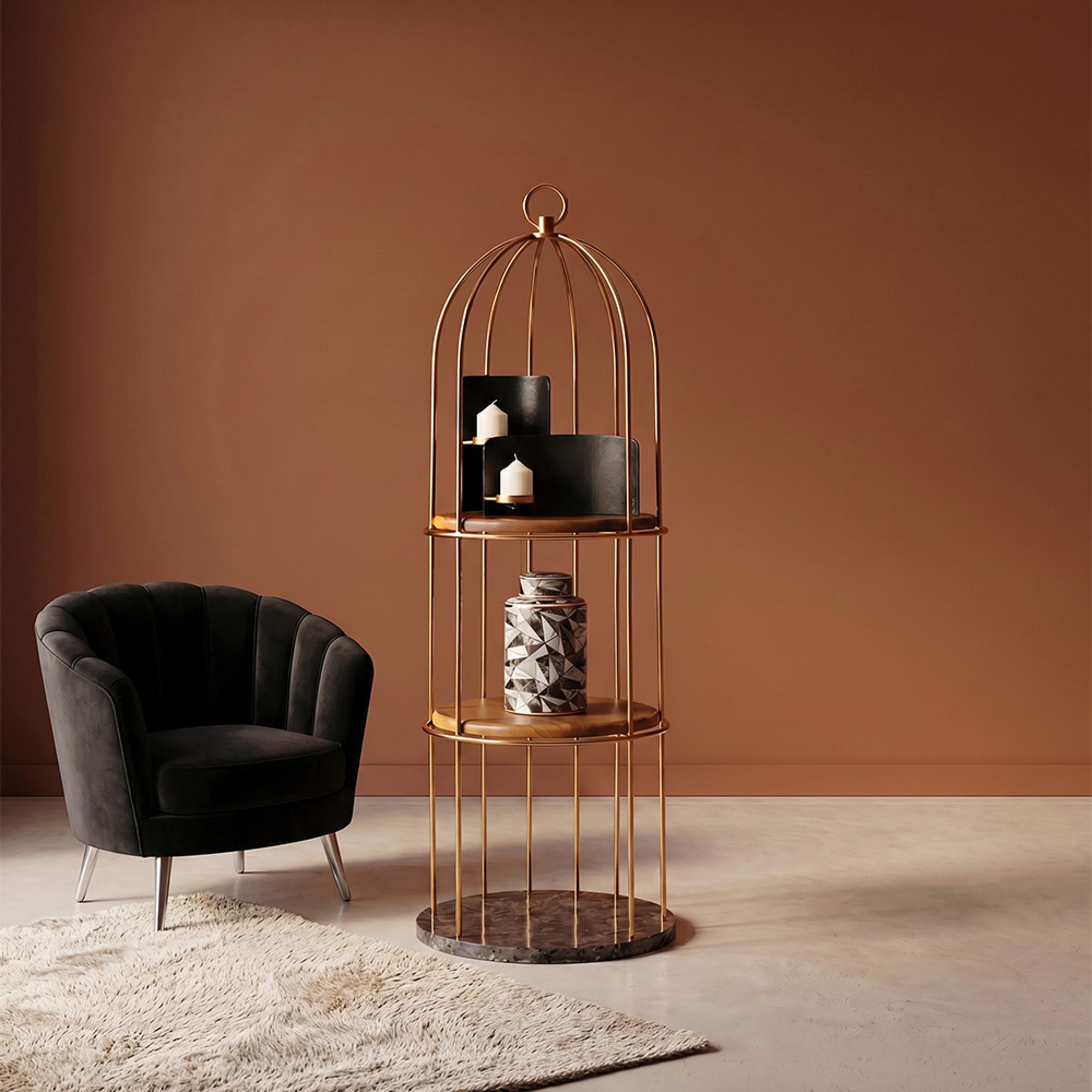 Horizon Shelving Unit - Small Cage - Gold Metal