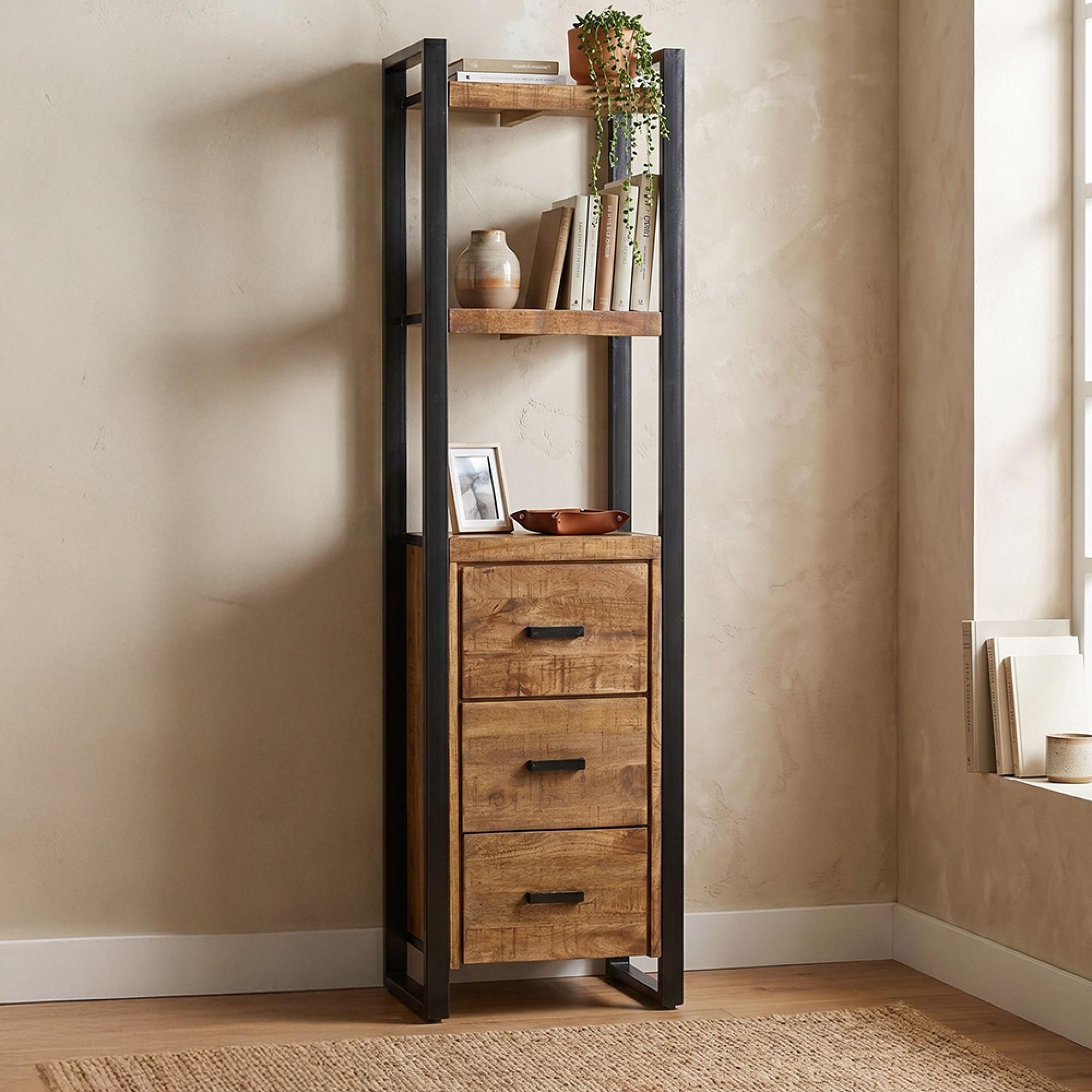 Nairobi Bookcase - 3 Drawer - Tall - Natural - Rustic Mango Wood