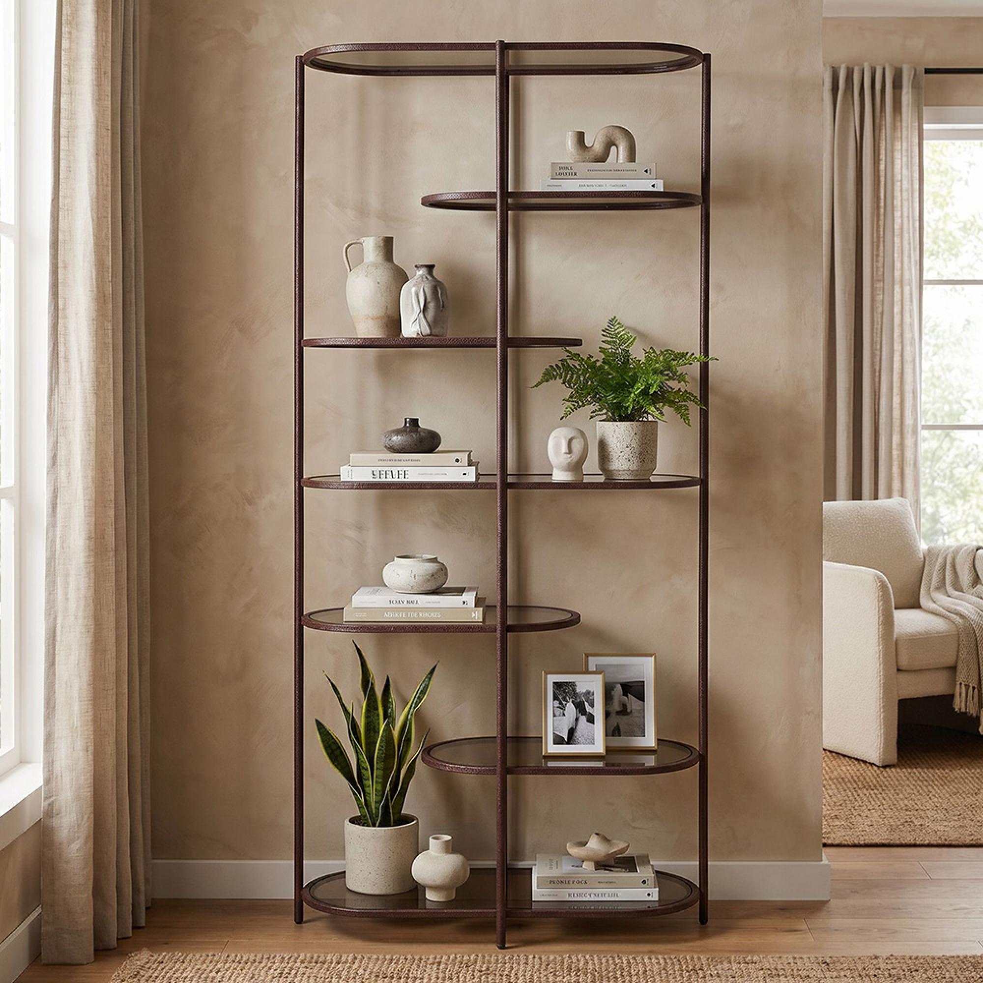 Brix Jill Open Shelving Unit - Tall - Burgundy - Glass and Metal