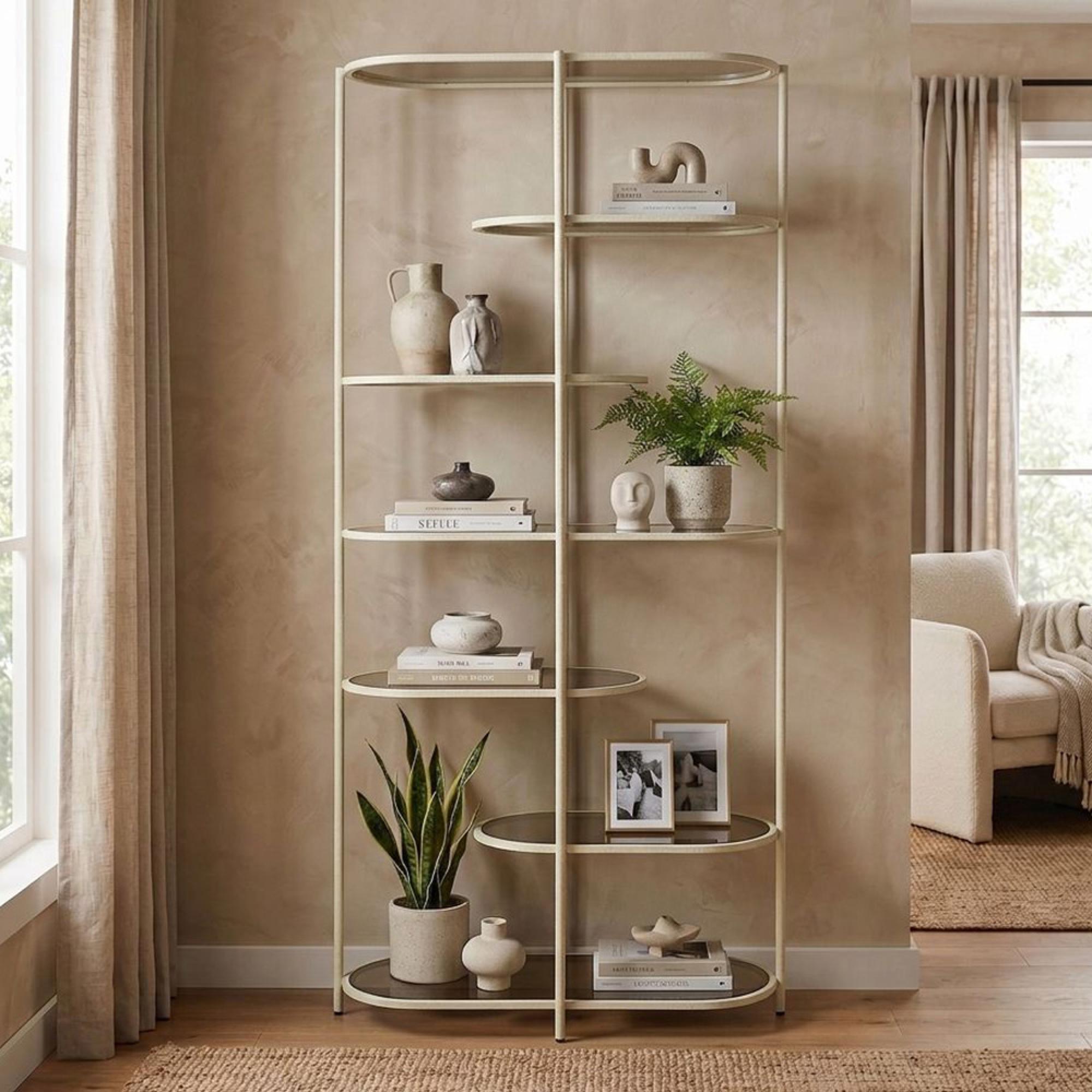 Brix Jill Open Shelving Unit - Tall - Off White - Glass and Metal