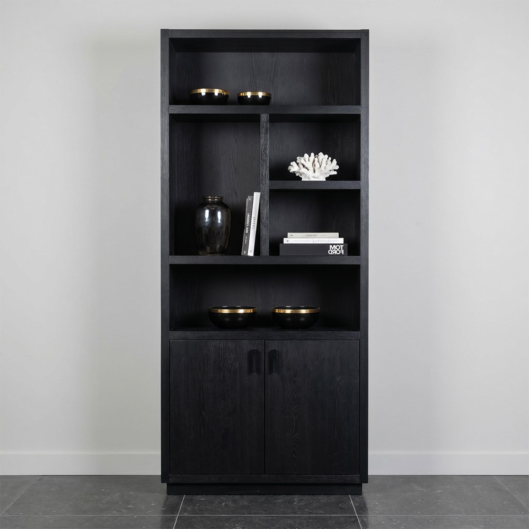 Oakura Black Oak Bookcase with Cupboard - RH